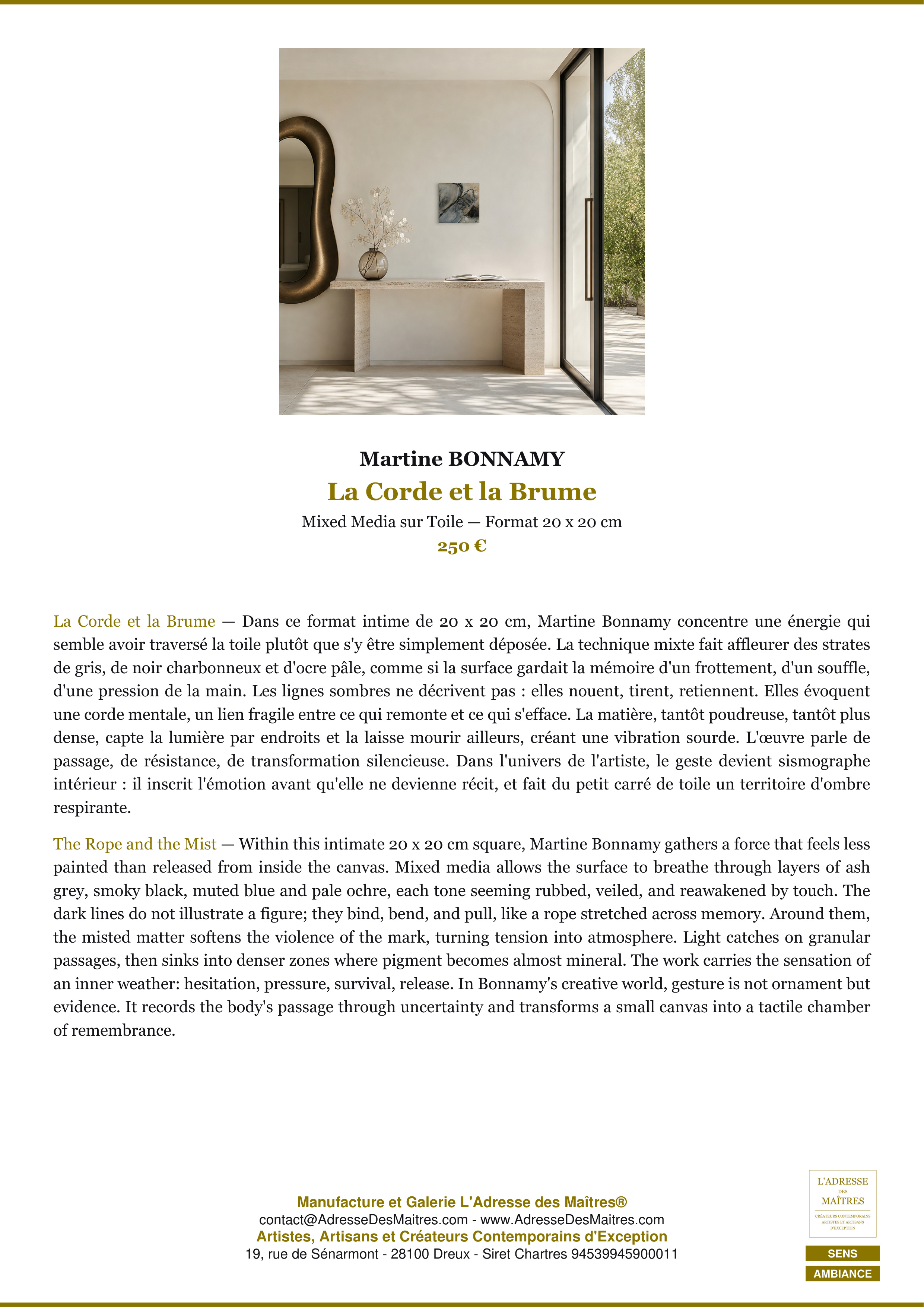 Fiche Premium Ambiance — La Corde et la Brume — Martine BONNAMY — L'Adresse des Maîtres®