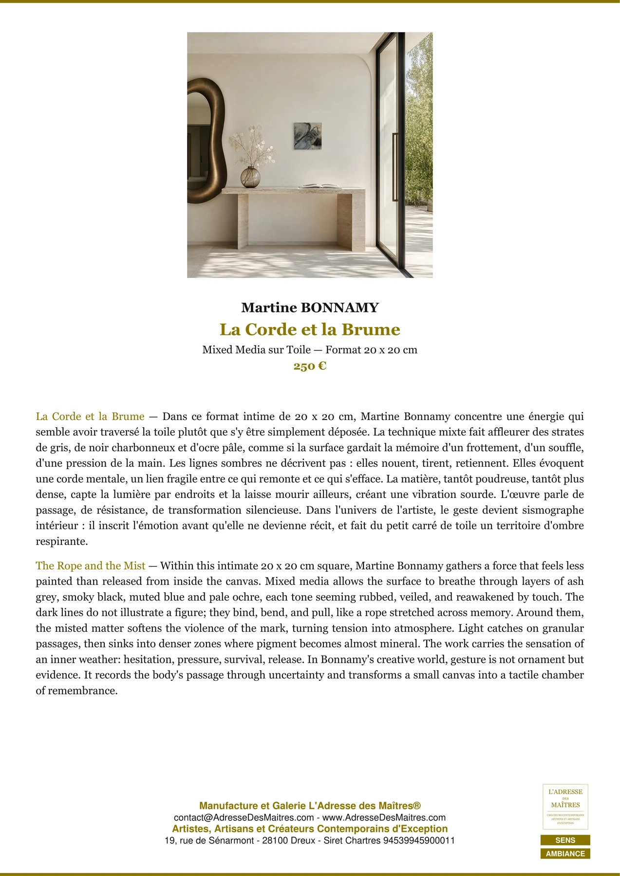 Fiche Premium Ambiance - La Corde et la Brume - Martine BONNAMY - L'Adresse des Maîtres®
