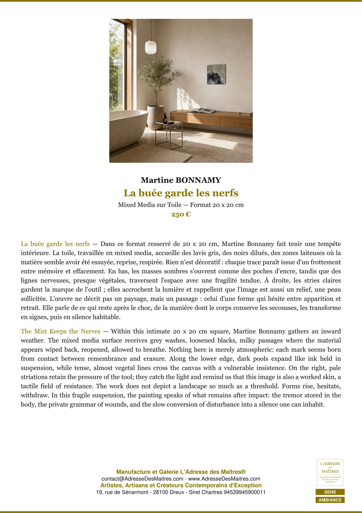 Fiche Premium Ambiance - La buée garde les nerfs - Martine BONNAMY - L'Adresse des Maîtres®
