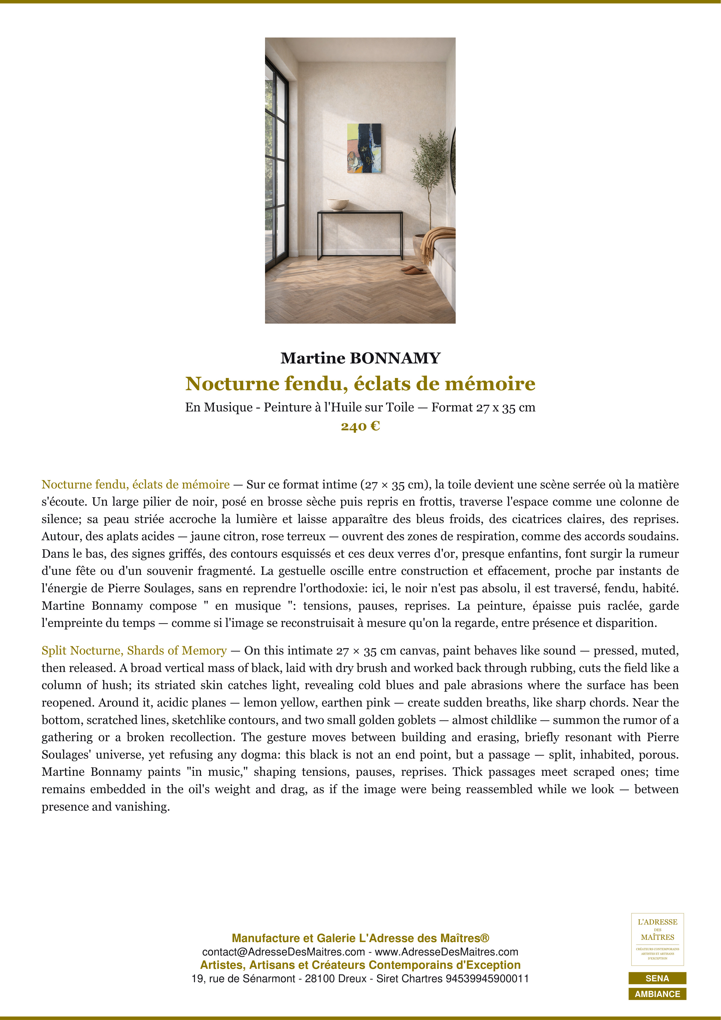 Fiche Premium Ambiance — Nocturne fendu, éclats de mémoire — Martine BONNAMY — L'Adresse des Maîtres®