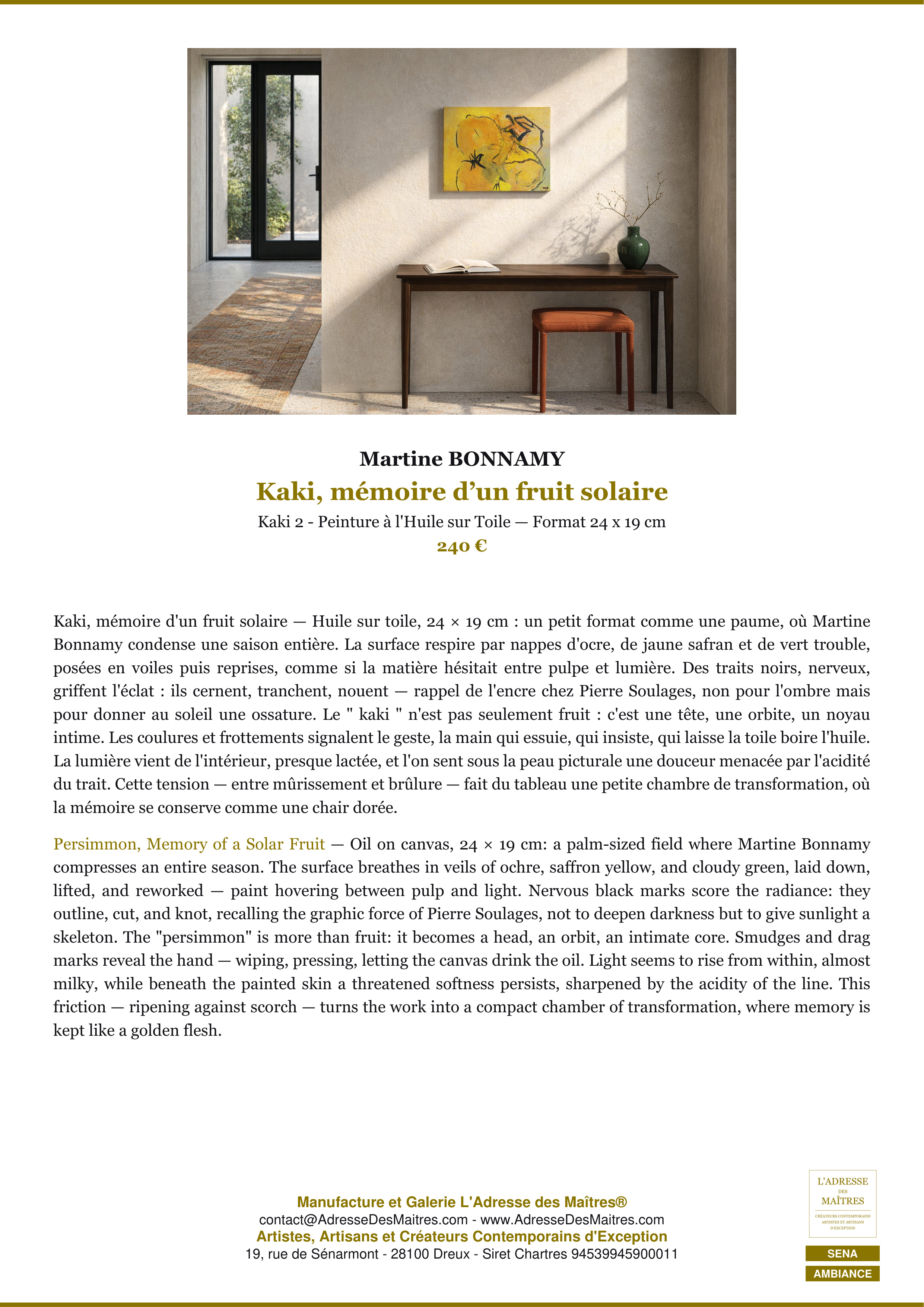 Fiche Premium Ambiance — Kaki, mémoire d’un fruit solaire — Martine BONNAMY — L'Adresse des Maîtres®