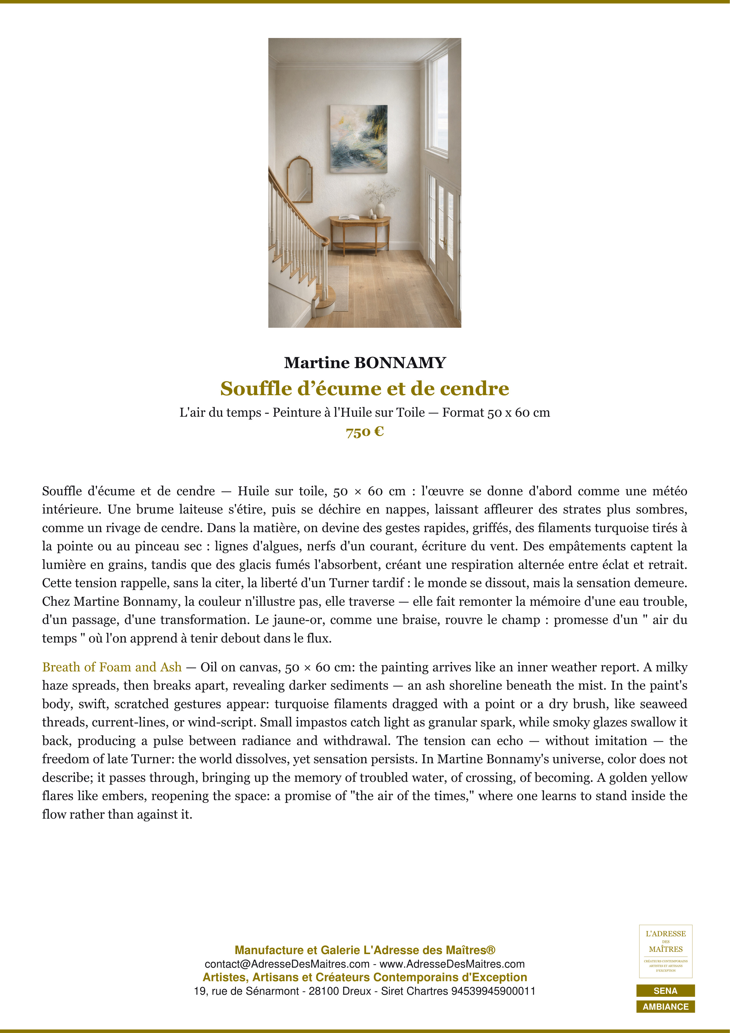 Fiche Premium Ambiance — Souffle d’écume et de cendre — Martine BONNAMY — L'Adresse des Maîtres®