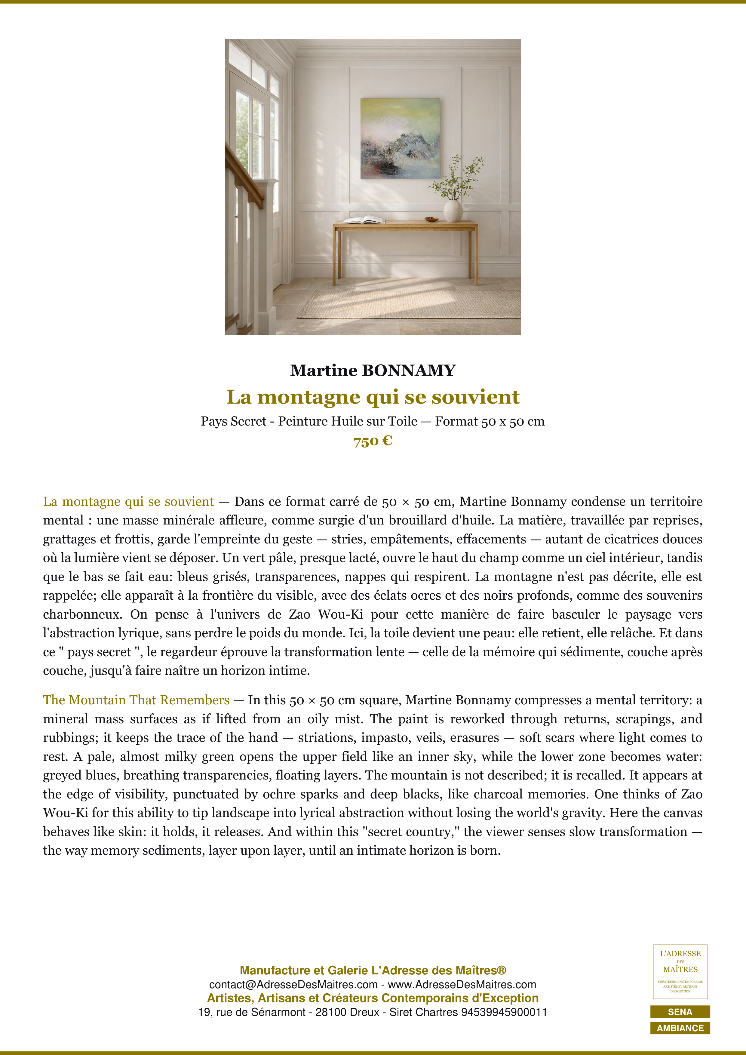 Fiche Premium Ambiance — La montagne qui se souvient — Martine BONNAMY — L'Adresse des Maîtres®