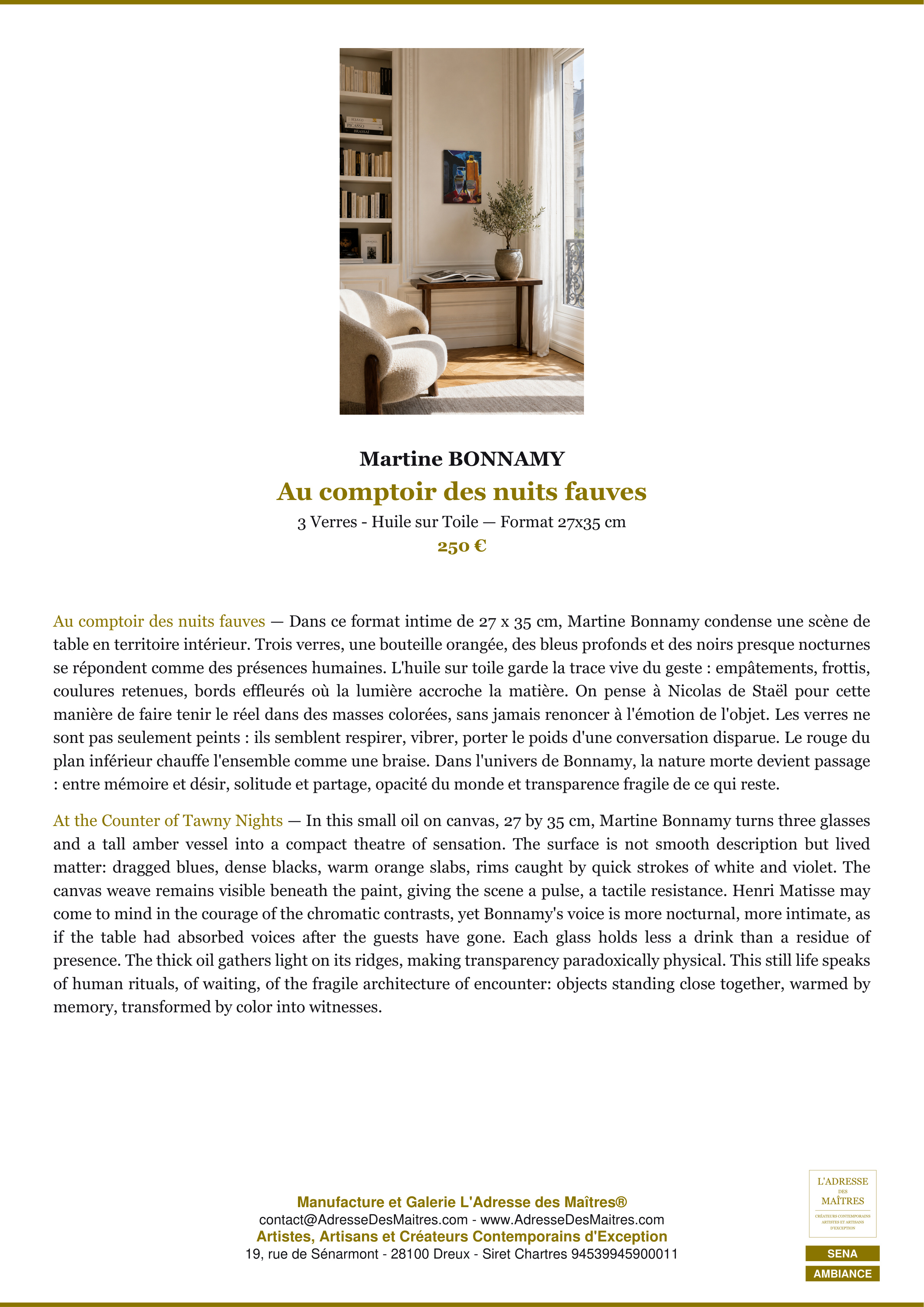 Fiche Premium Ambiance — Au comptoir des nuits fauves — Martine BONNAMY — L'Adresse des Maîtres®