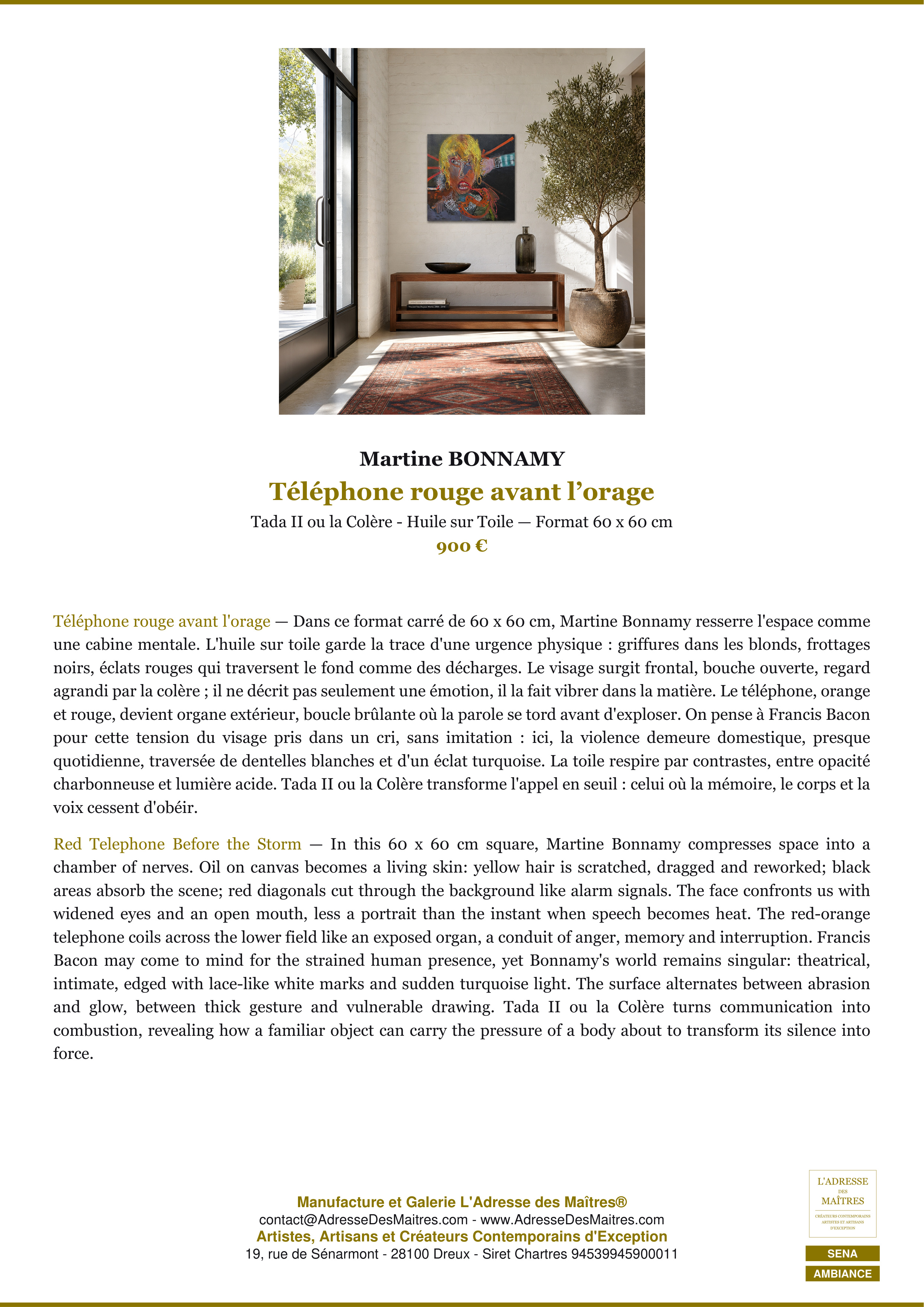 Fiche Premium Ambiance — Téléphone rouge avant l’orage — Martine BONNAMY — L'Adresse des Maîtres®