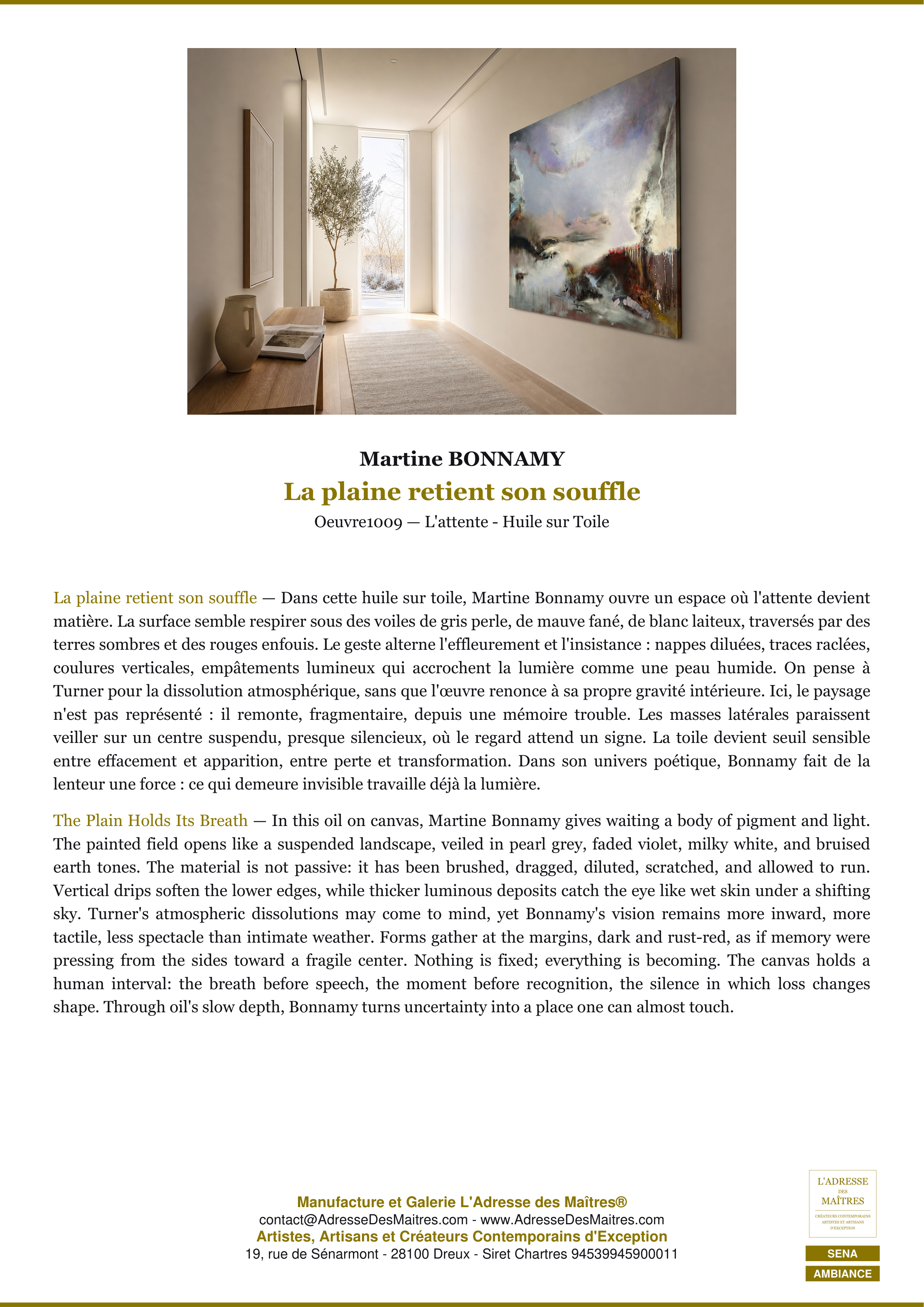 Fiche Premium Ambiance — La plaine retient son souffle — Martine BONNAMY — L'Adresse des Maîtres®