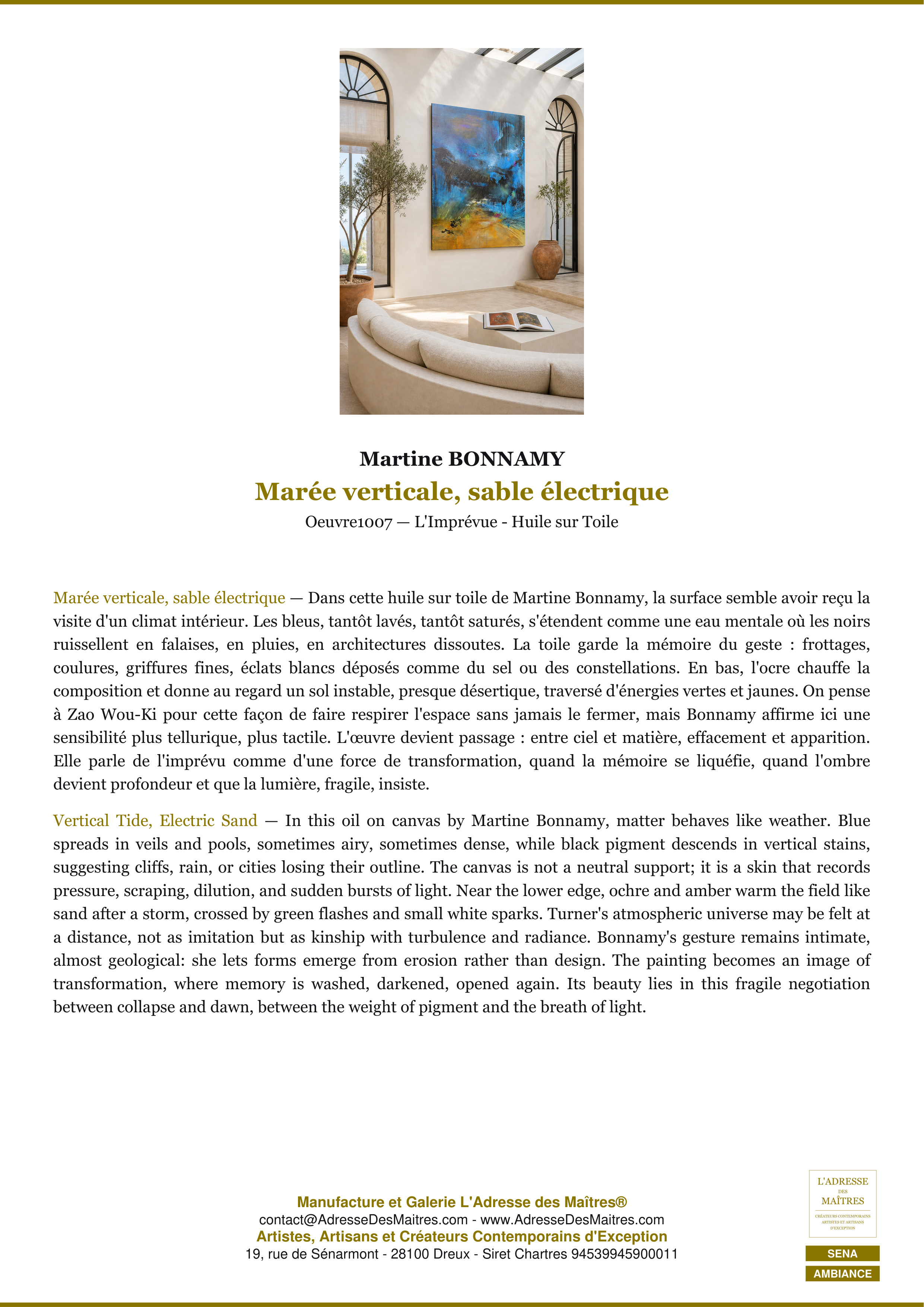 Fiche Premium Ambiance — Marée verticale, sable électrique — Martine BONNAMY — L'Adresse des Maîtres®