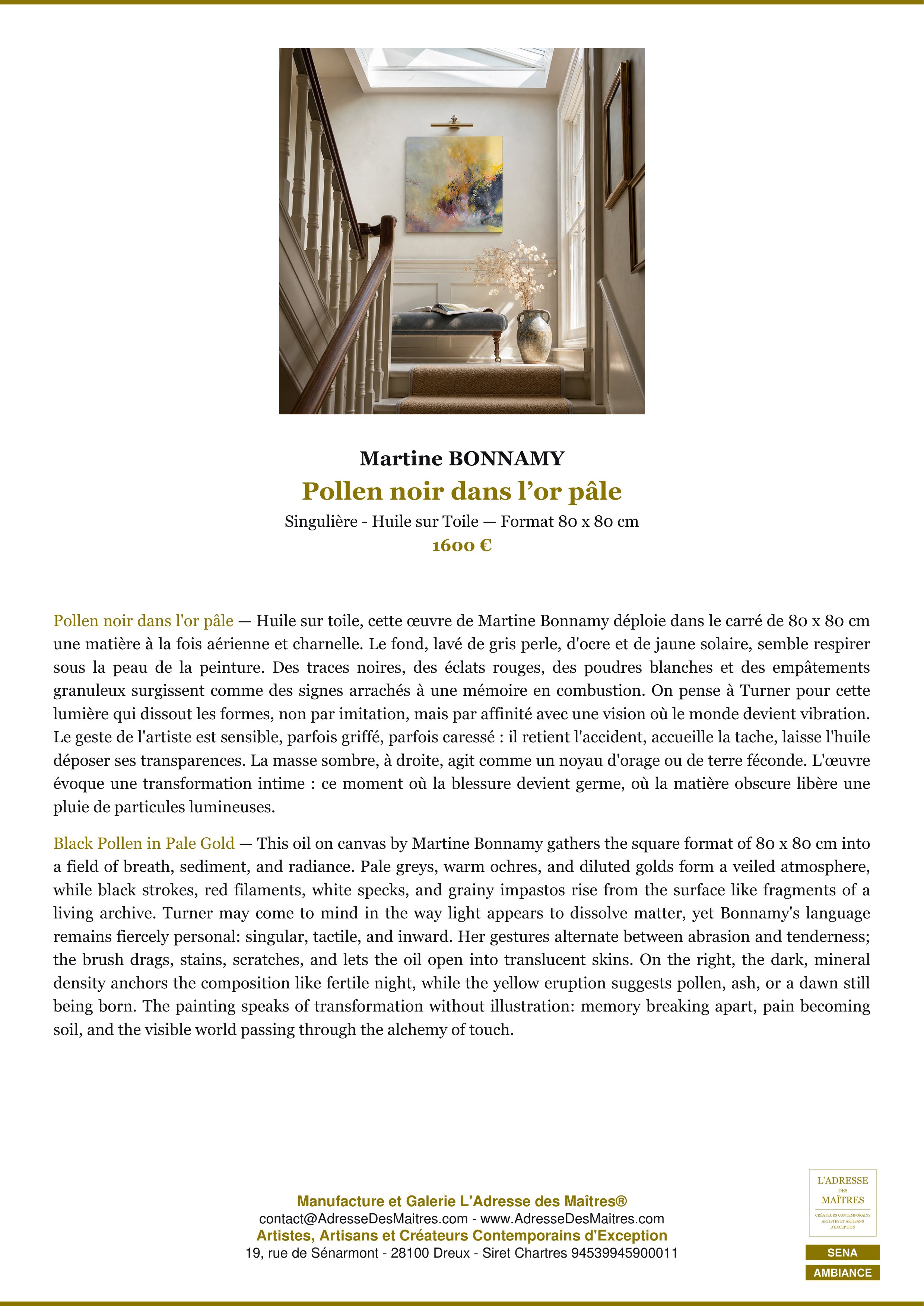 Fiche Premium Ambiance — Pollen noir dans l’or pâle — Martine BONNAMY — L'Adresse des Maîtres®