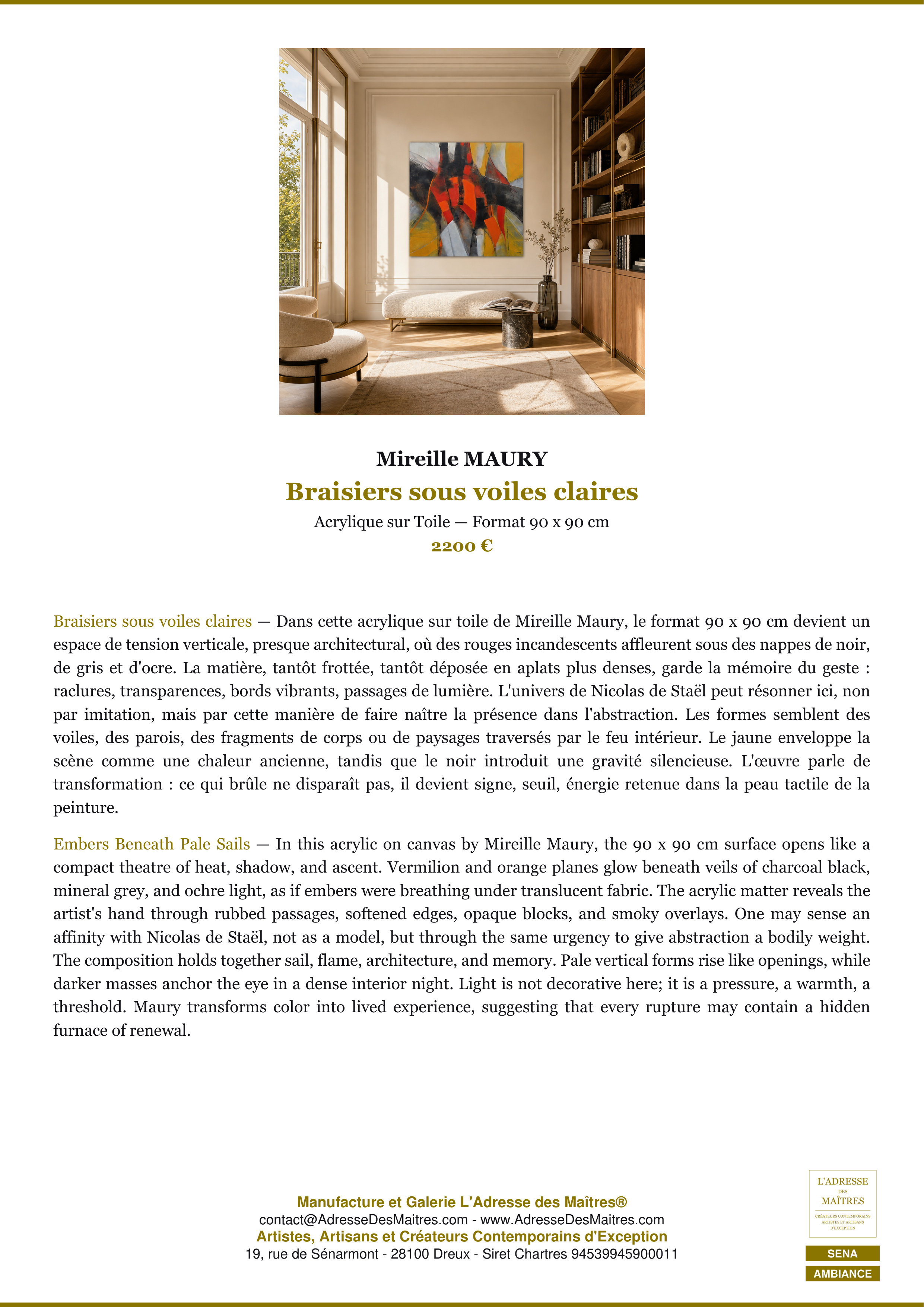 Fiche Premium Ambiance — Braisiers sous voiles claires — Mireille MAURY — L'Adresse des Maîtres®