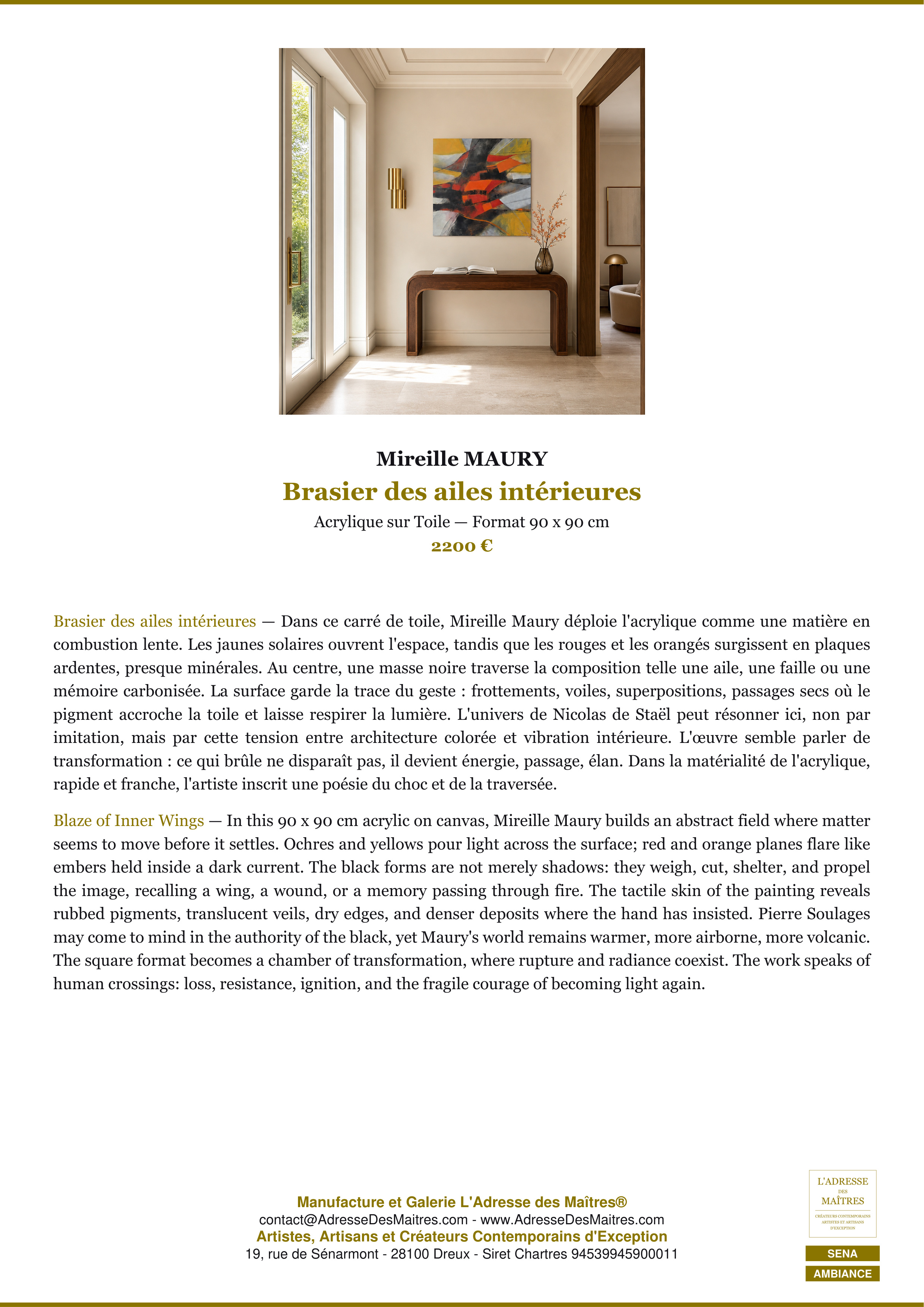 Fiche Premium Ambiance — Brasier des ailes intérieures — Mireille MAURY — L'Adresse des Maîtres®