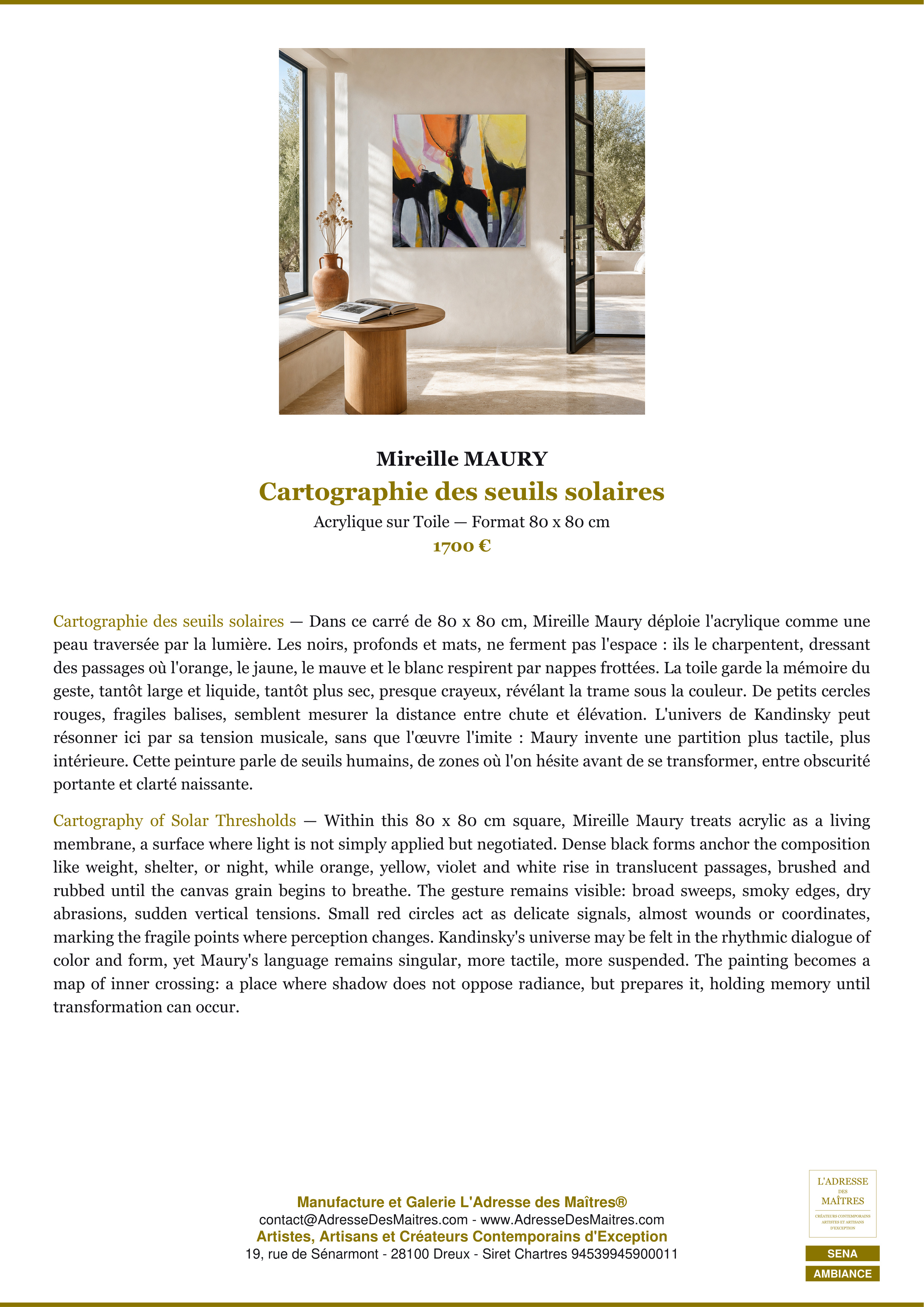 Fiche Premium Ambiance — Cartographie des seuils solaires — Mireille MAURY — L'Adresse des Maîtres®