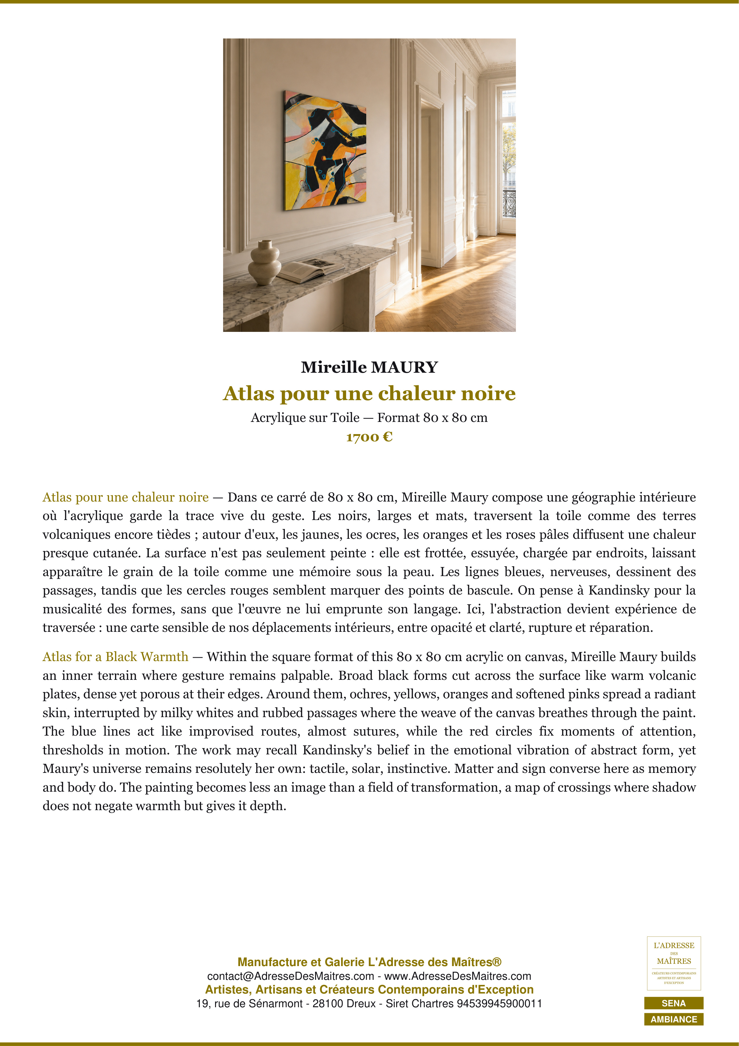 Fiche Premium Ambiance — Atlas pour une chaleur noire — Mireille MAURY — L'Adresse des Maîtres®