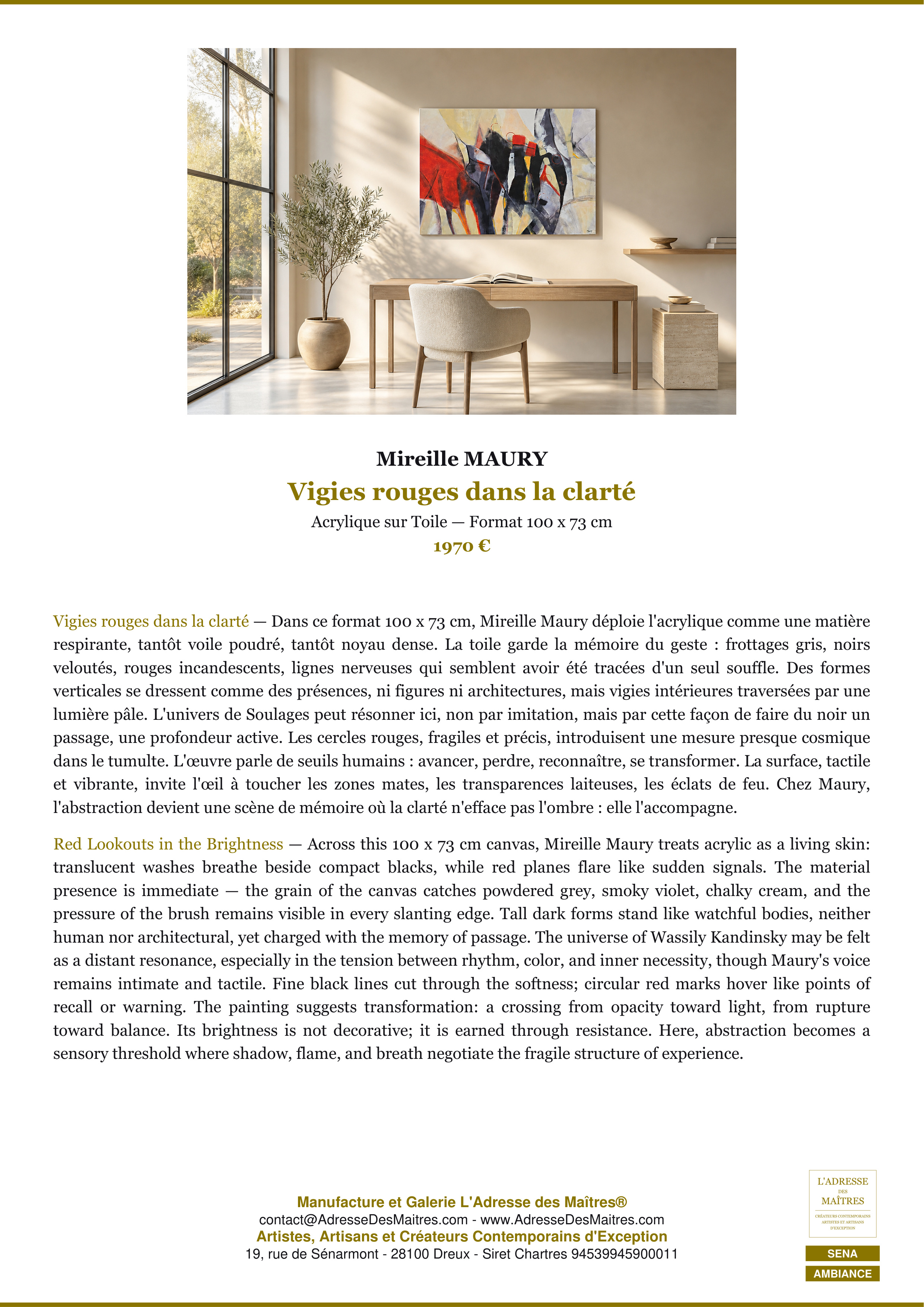 Fiche Premium Ambiance — Vigies rouges dans la clarté — Mireille MAURY — L'Adresse des Maîtres®