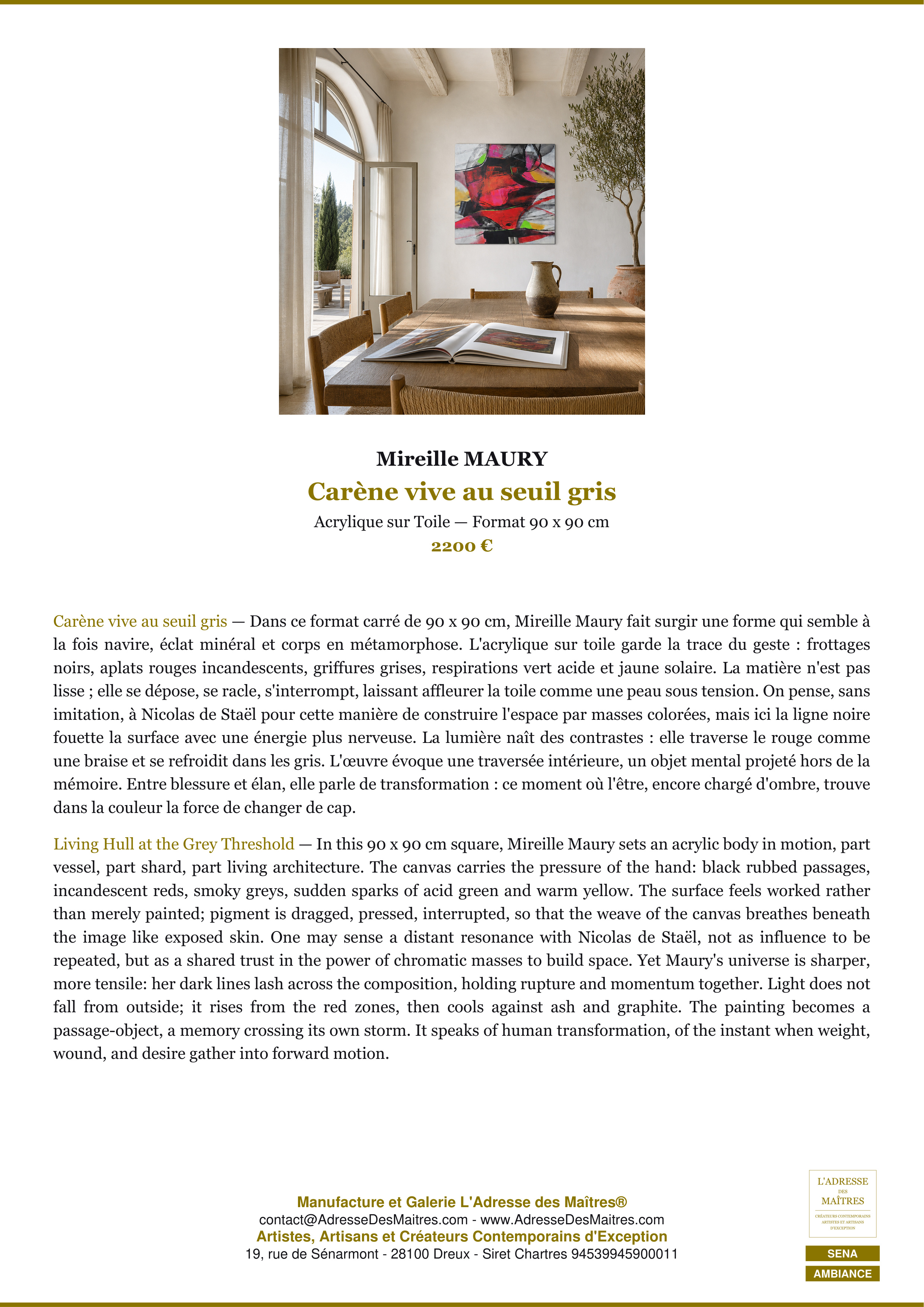 Fiche Premium Ambiance — Carène vive au seuil gris — Mireille MAURY — L'Adresse des Maîtres®
