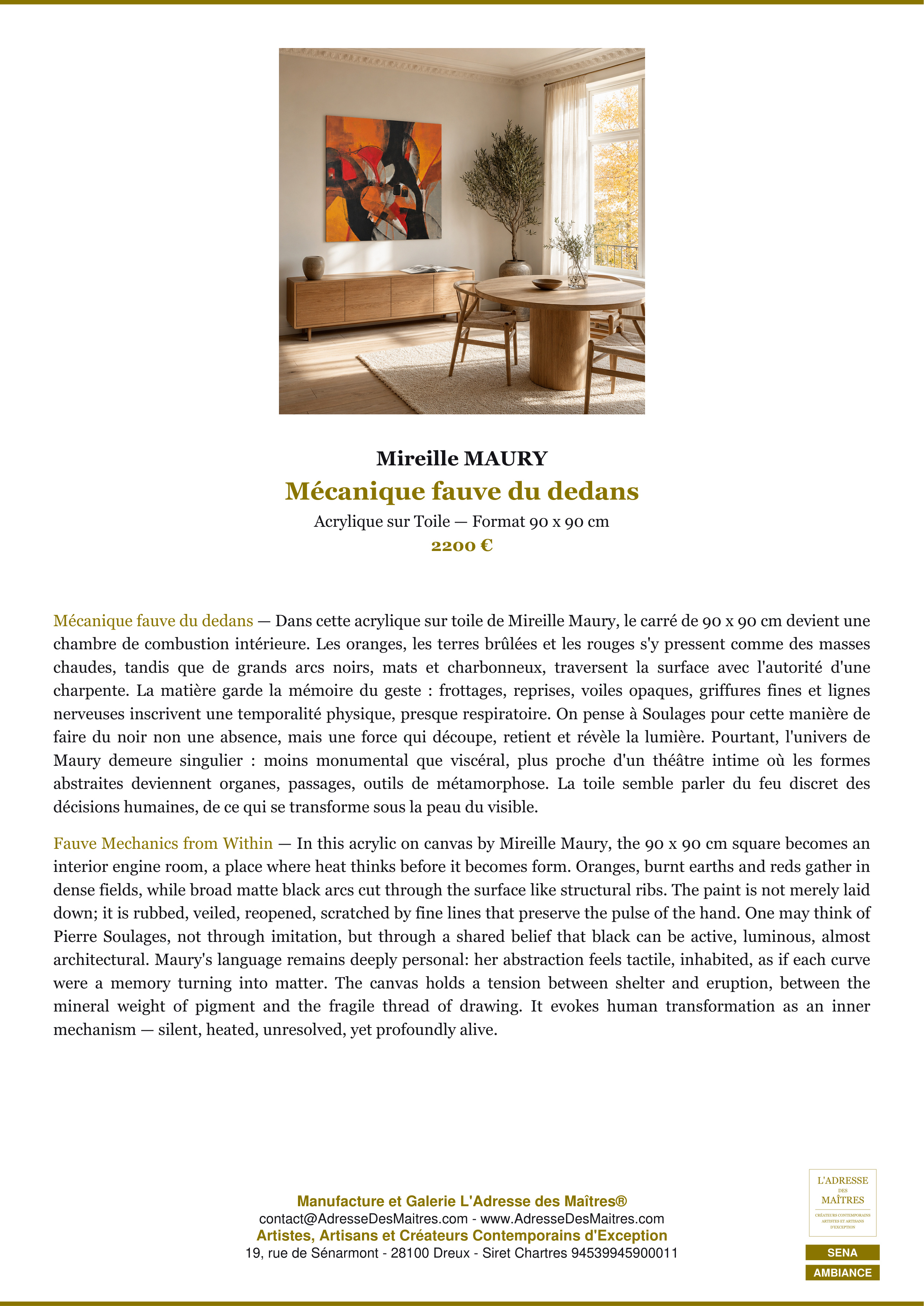 Fiche Premium Ambiance — Mécanique fauve du dedans — Mireille MAURY — L'Adresse des Maîtres®