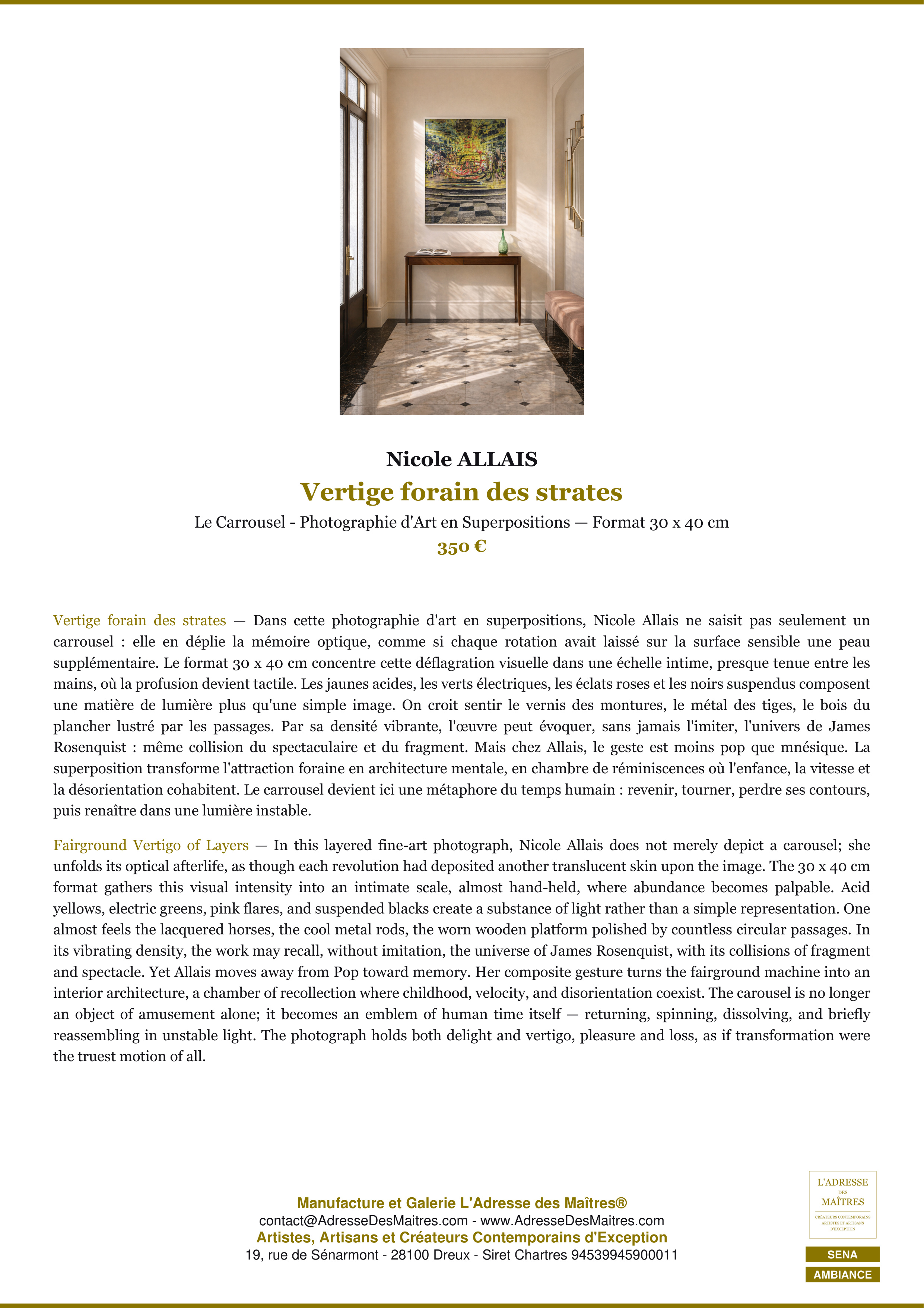 Fiche Premium Ambiance — Vertige forain des strates — Nicole ALLAIS — L'Adresse des Maîtres®
