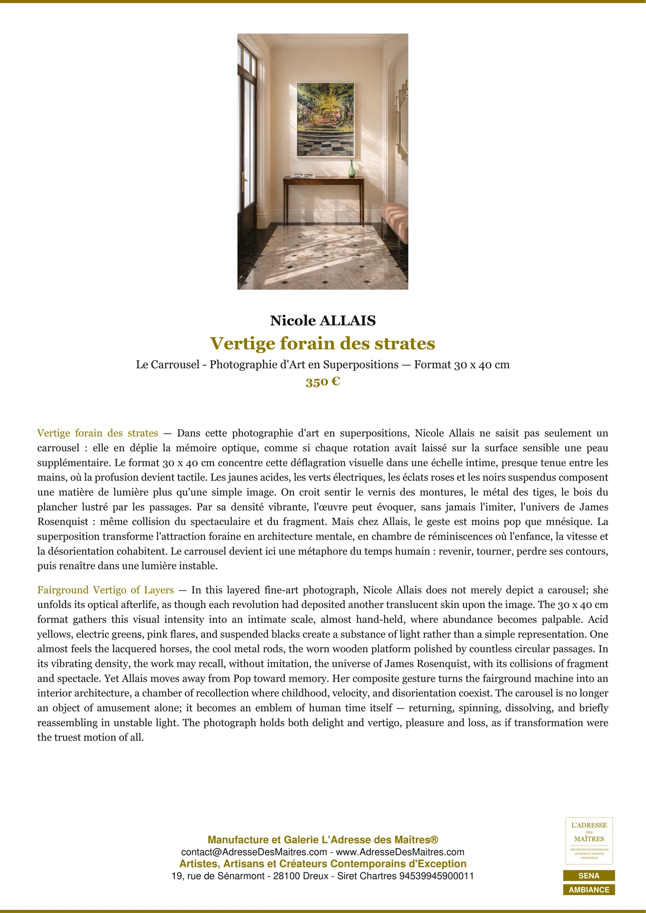 Fiche Premium Ambiance — Vertige forain des strates — Nicole ALLAIS — L'Adresse des Maîtres®