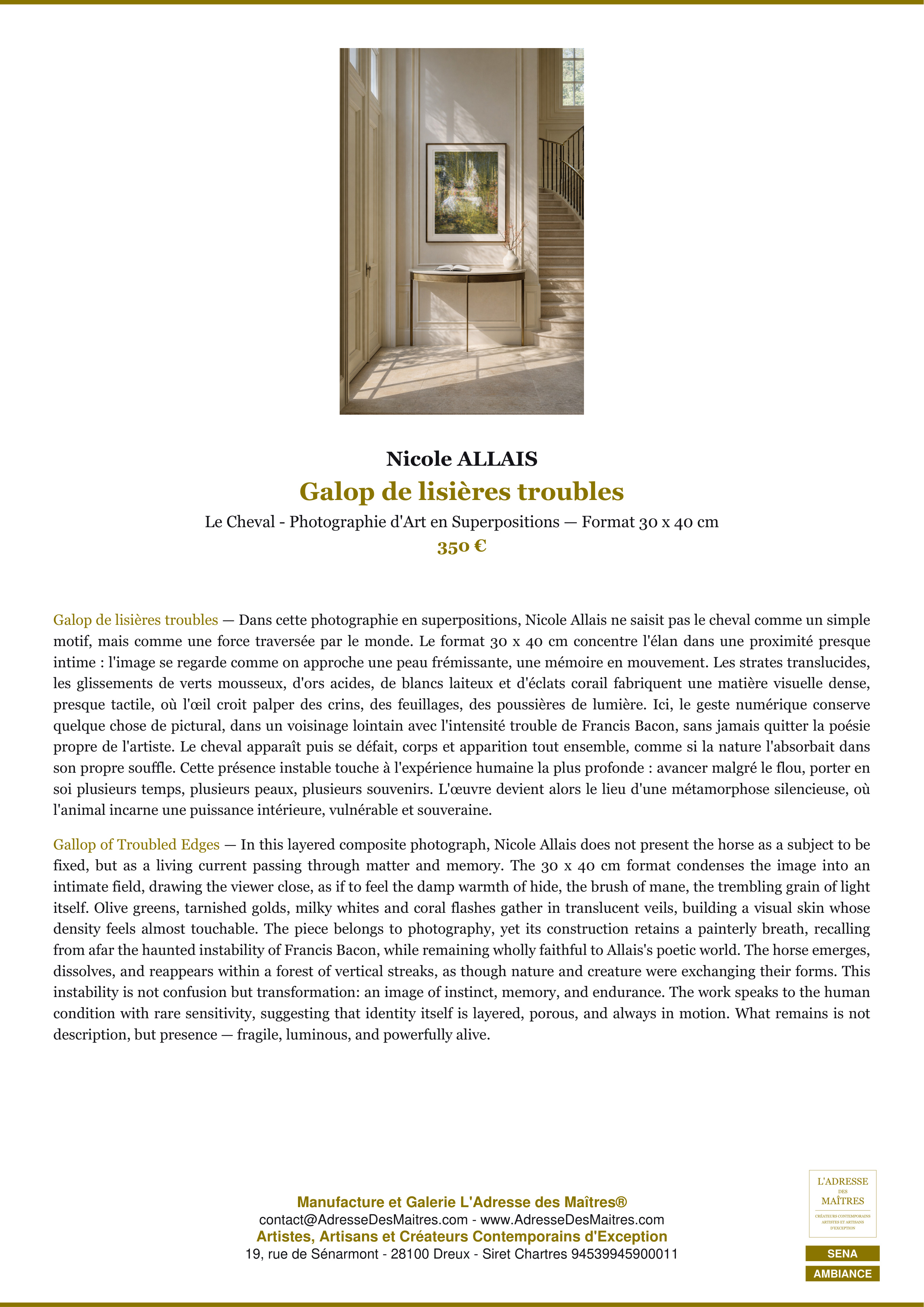 Fiche Premium Ambiance — Galop de lisières troubles — Nicole ALLAIS — L'Adresse des Maîtres®