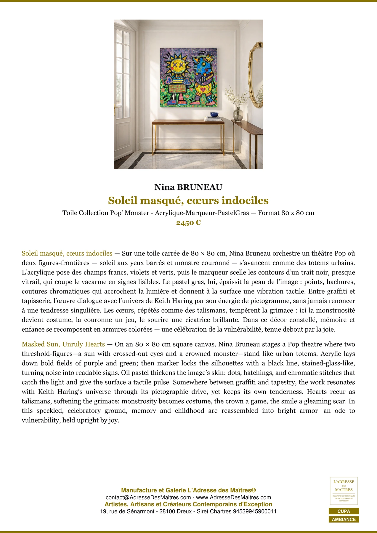 Fiche Premium Ambiance - Soleil masqué, cœurs indociles - Nina BRUNEAU - L'Adresse des Maîtres®