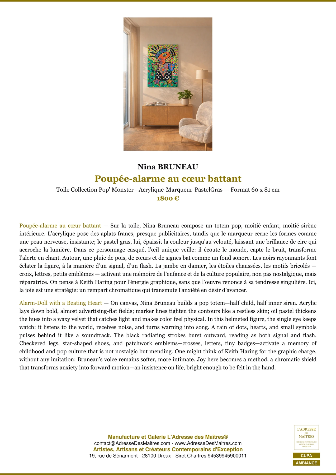 Fiche Premium Ambiance - Poupée-alarme au cœur battant - Nina BRUNEAU - L'Adresse des Maîtres®