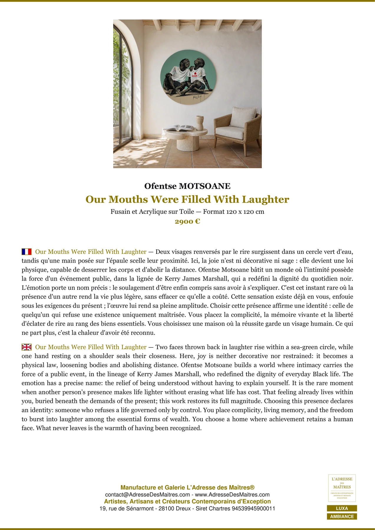 Fiche Premium Ambiance - Our Mouths Were Filled With Laughter - Ofentse MOTSOANE - L'Adresse des Maîtres®