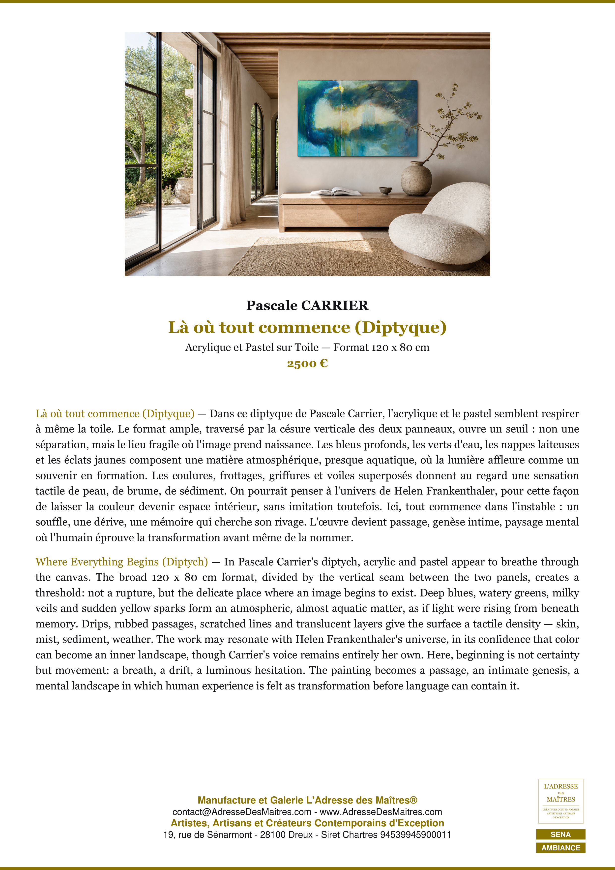 Fiche Premium Ambiance — Là où tout commence (Diptyque) — Pascale CARRIER — L'Adresse des Maîtres®