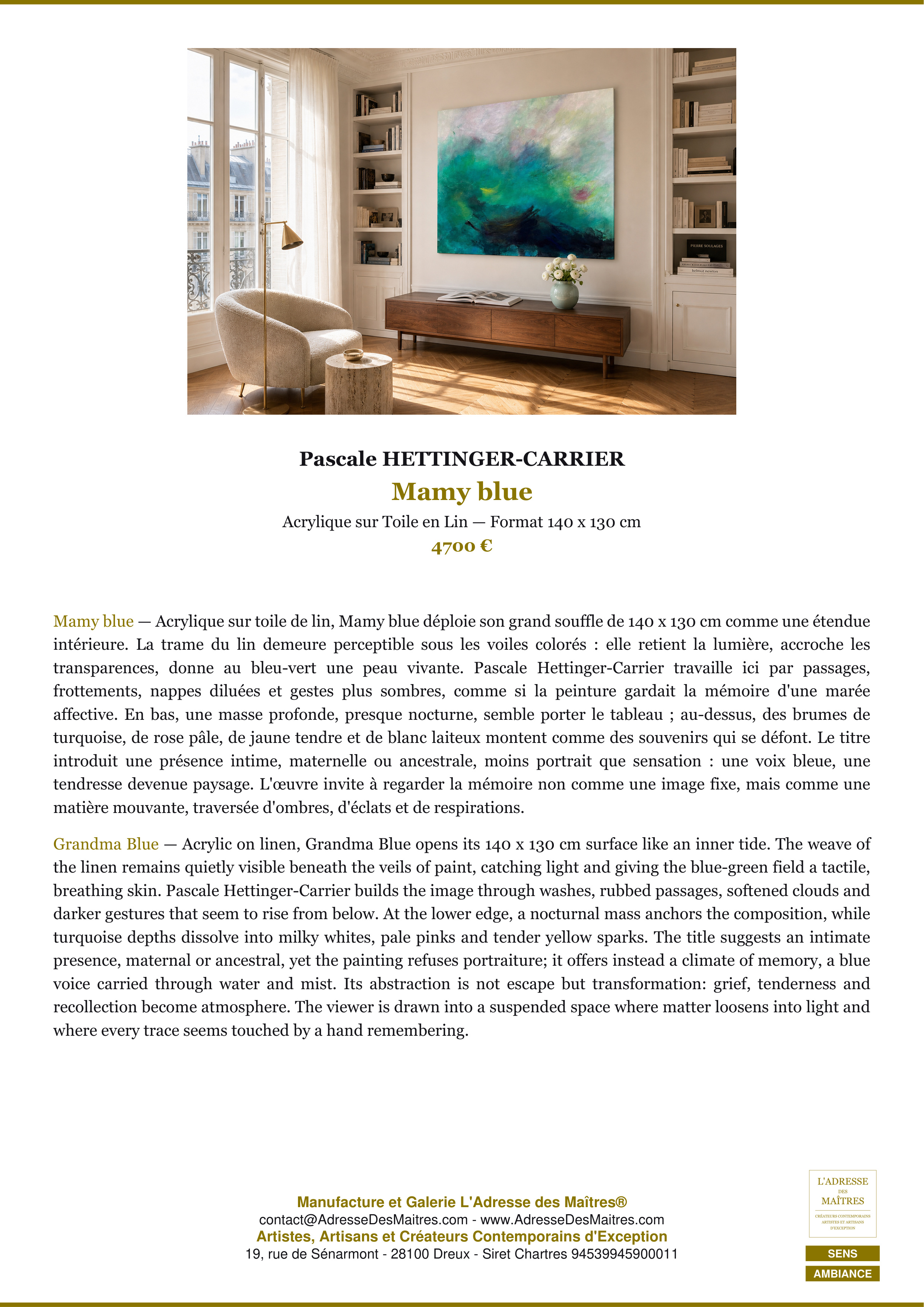 Fiche Premium Ambiance — Mamy blue — Pascale HETTINGER-CARRIER — L'Adresse des Maîtres®
