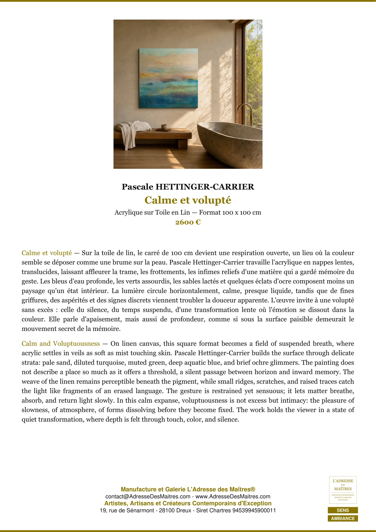 Fiche Premium Ambiance - Calme et volupté - Pascale HETTINGER-CARRIER - L'Adresse des Maîtres®