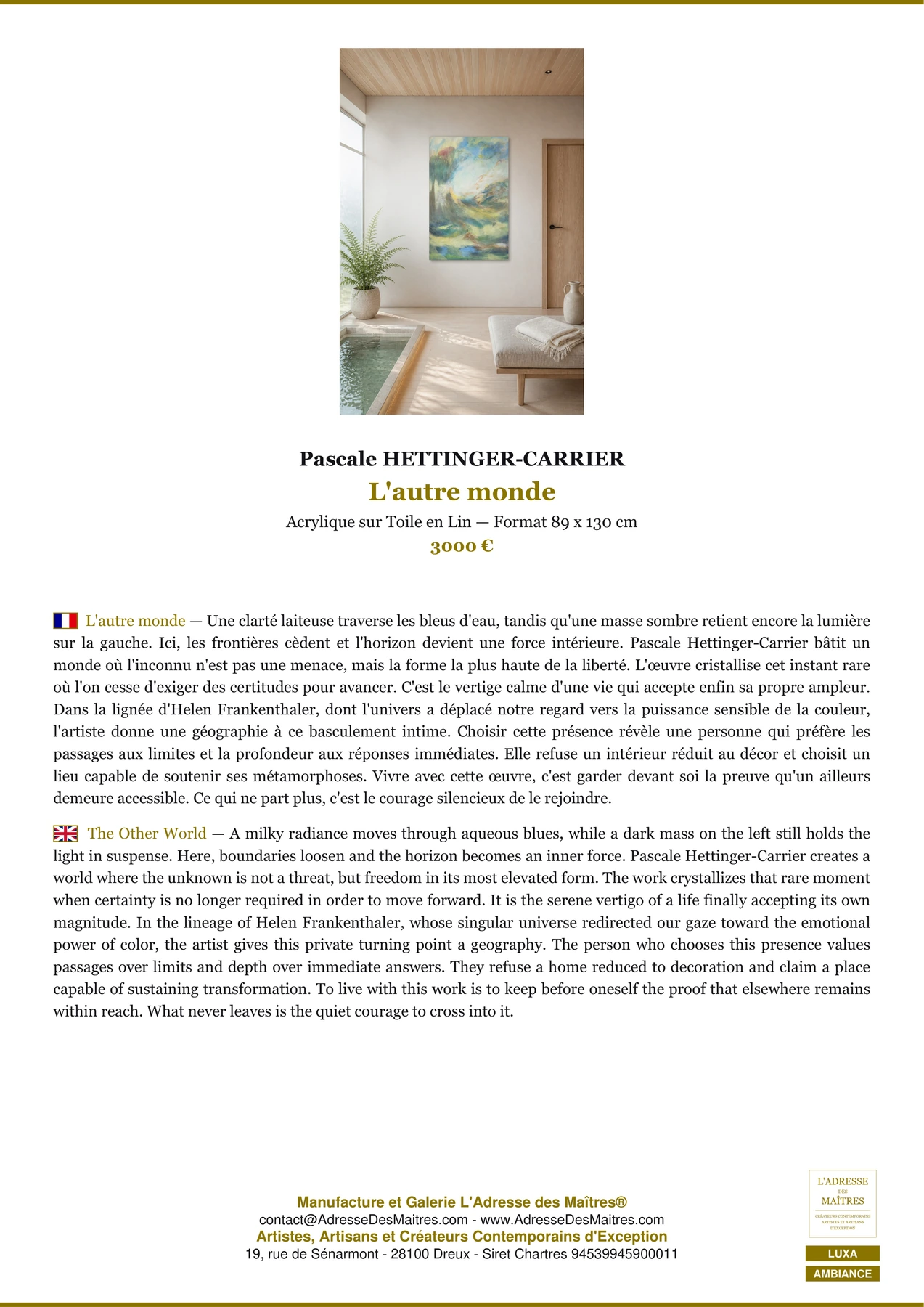 Fiche Premium Ambiance - L'autre monde - Pascale HETTINGER-CARRIER - L'Adresse des Maîtres®