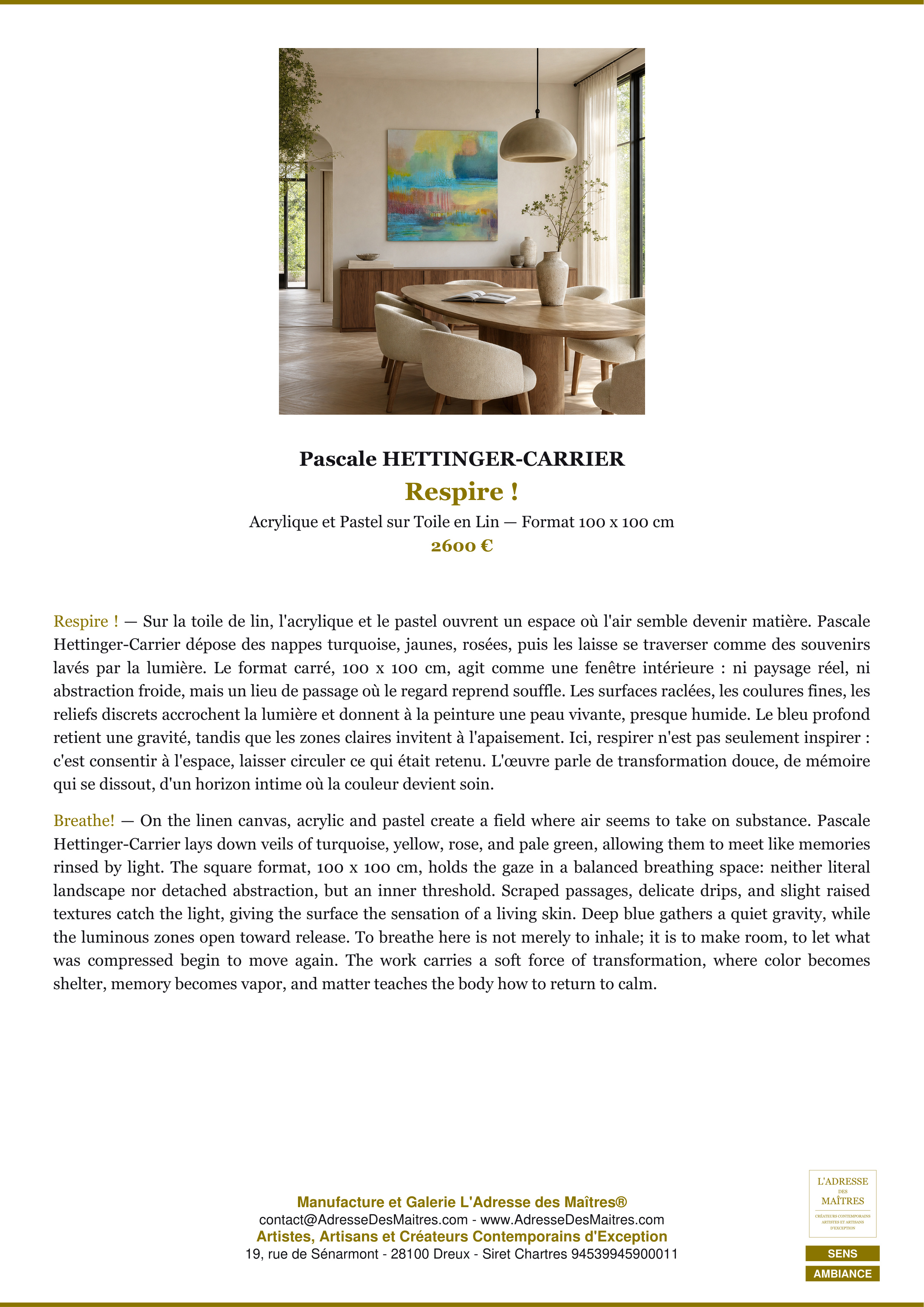 Fiche Premium Ambiance — Respire ! — Pascale HETTINGER-CARRIER — L'Adresse des Maîtres®