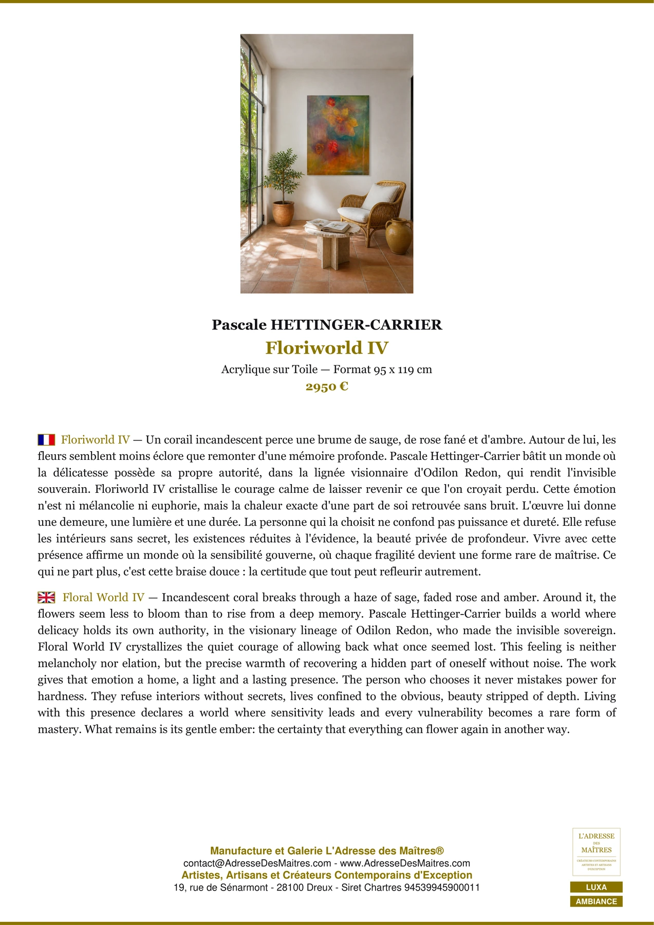 Fiche Premium Ambiance - Floriworld IV - Pascale HETTINGER-CARRIER - L'Adresse des Maîtres®