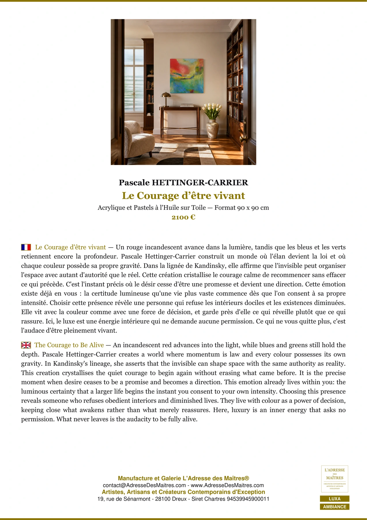 Fiche Premium Ambiance - Le Courage d’être vivant - Pascale HETTINGER-CARRIER - L'Adresse des Maîtres®
