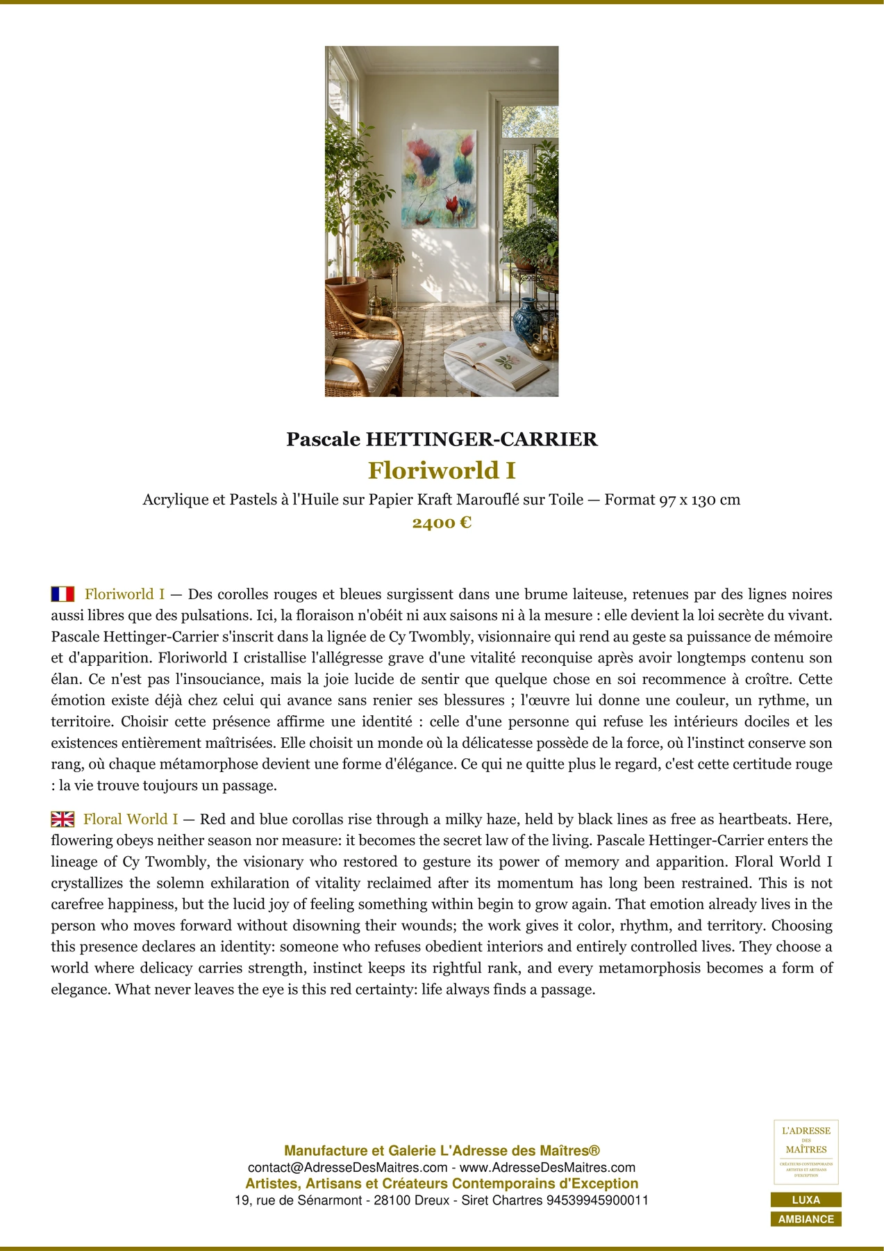 Fiche Premium Ambiance - Floriworld I - Pascale HETTINGER-CARRIER - L'Adresse des Maîtres®
