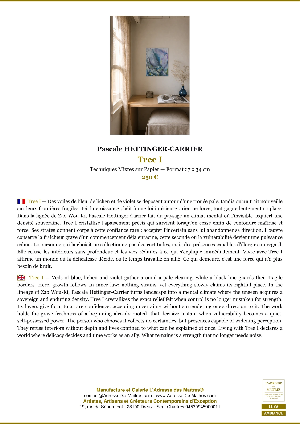 Fiche Premium Ambiance - Tree I - Pascale HETTINGER-CARRIER - L'Adresse des Maîtres®