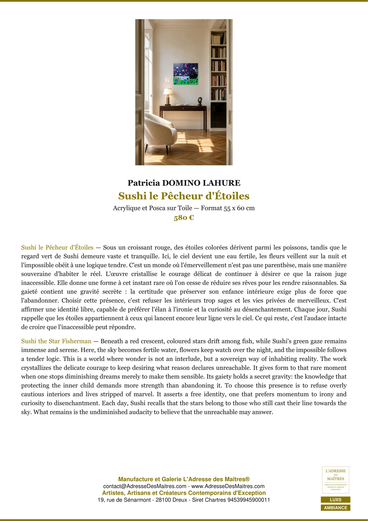 Fiche Premium Ambiance — Sushi le Pêcheur d'Étoiles — Patricia DOMINO LAHURE — L'Adresse des Maîtres®