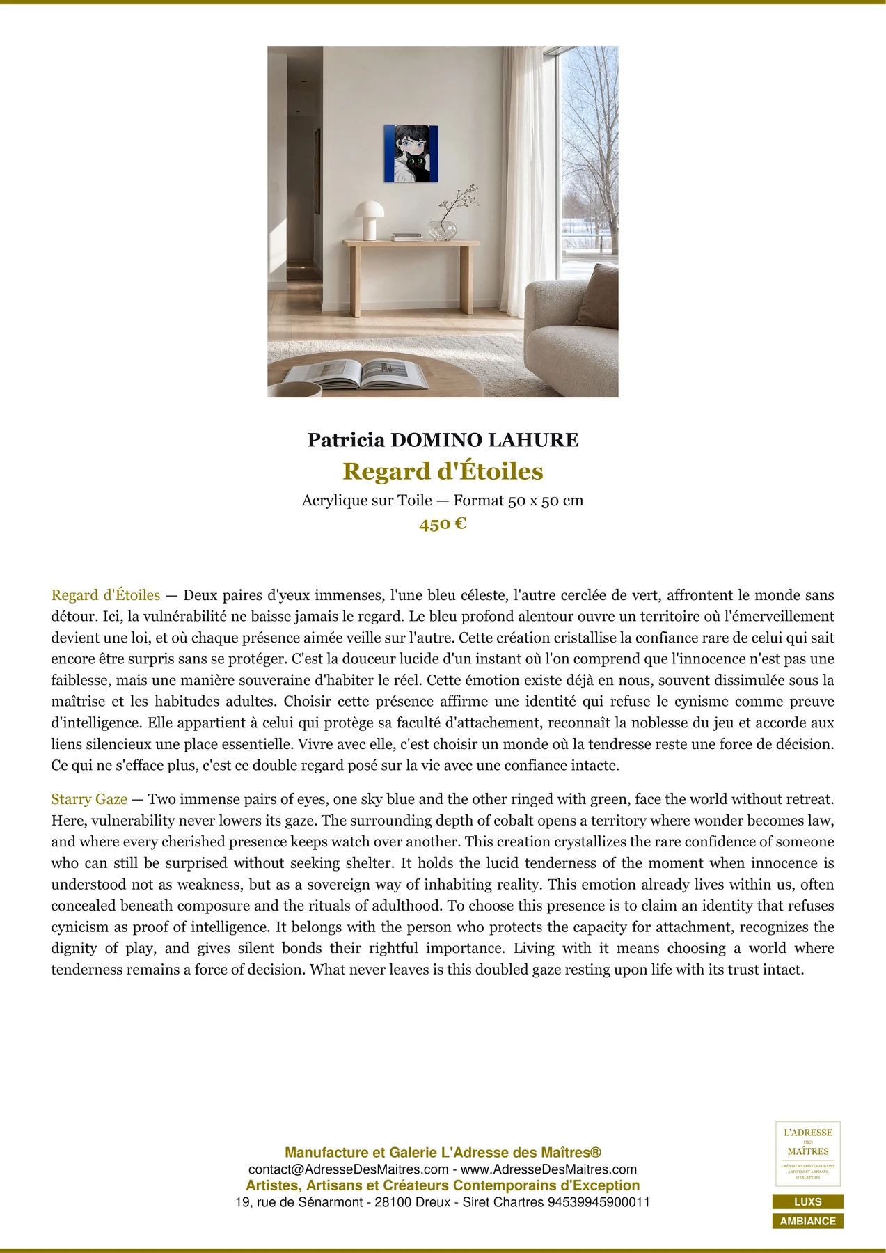 Fiche Premium Ambiance — Regard d'Étoiles — Patricia DOMINO LAHURE — L'Adresse des Maîtres®