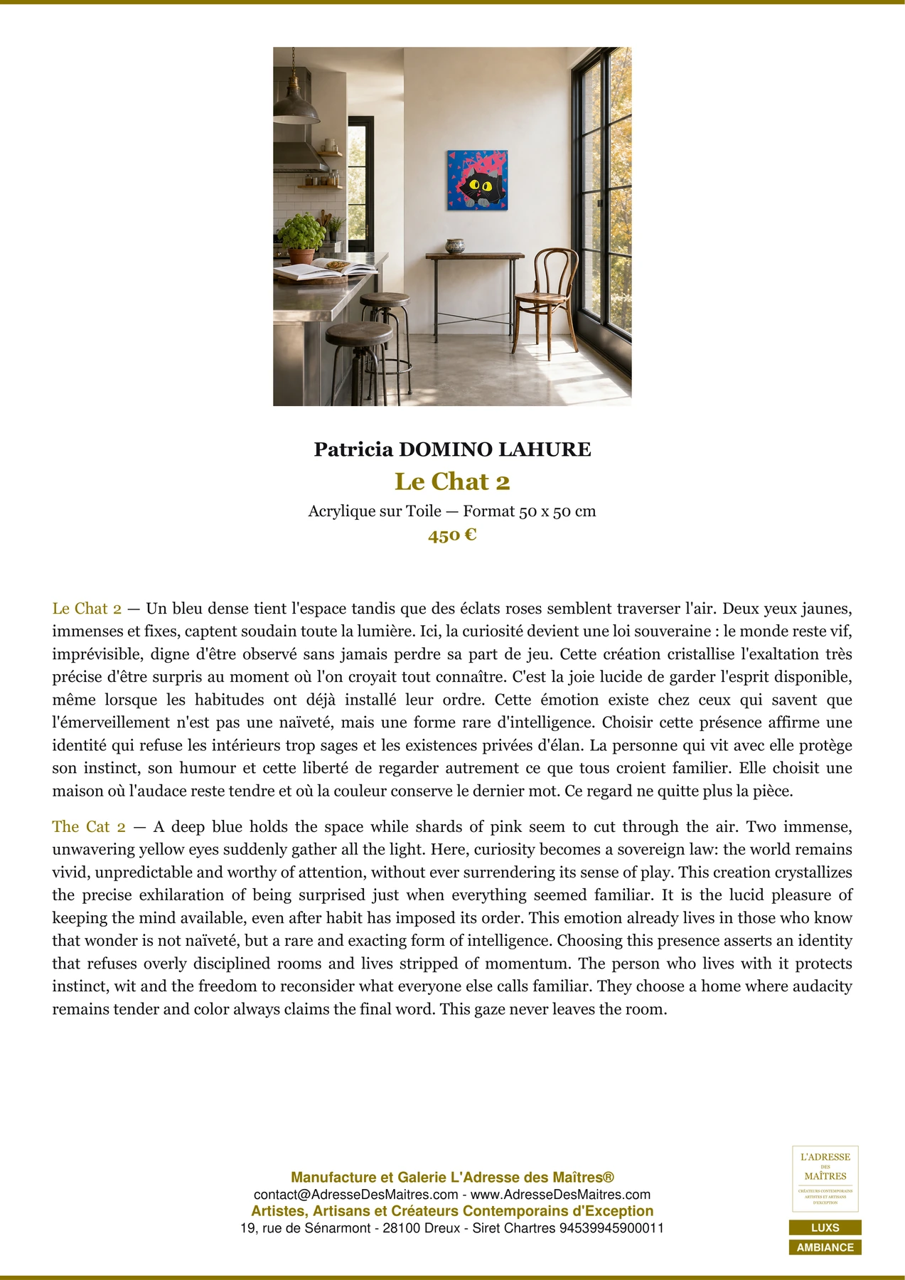 Fiche Premium Ambiance — Le Chat 2 — Patricia DOMINO LAHURE — L'Adresse des Maîtres®