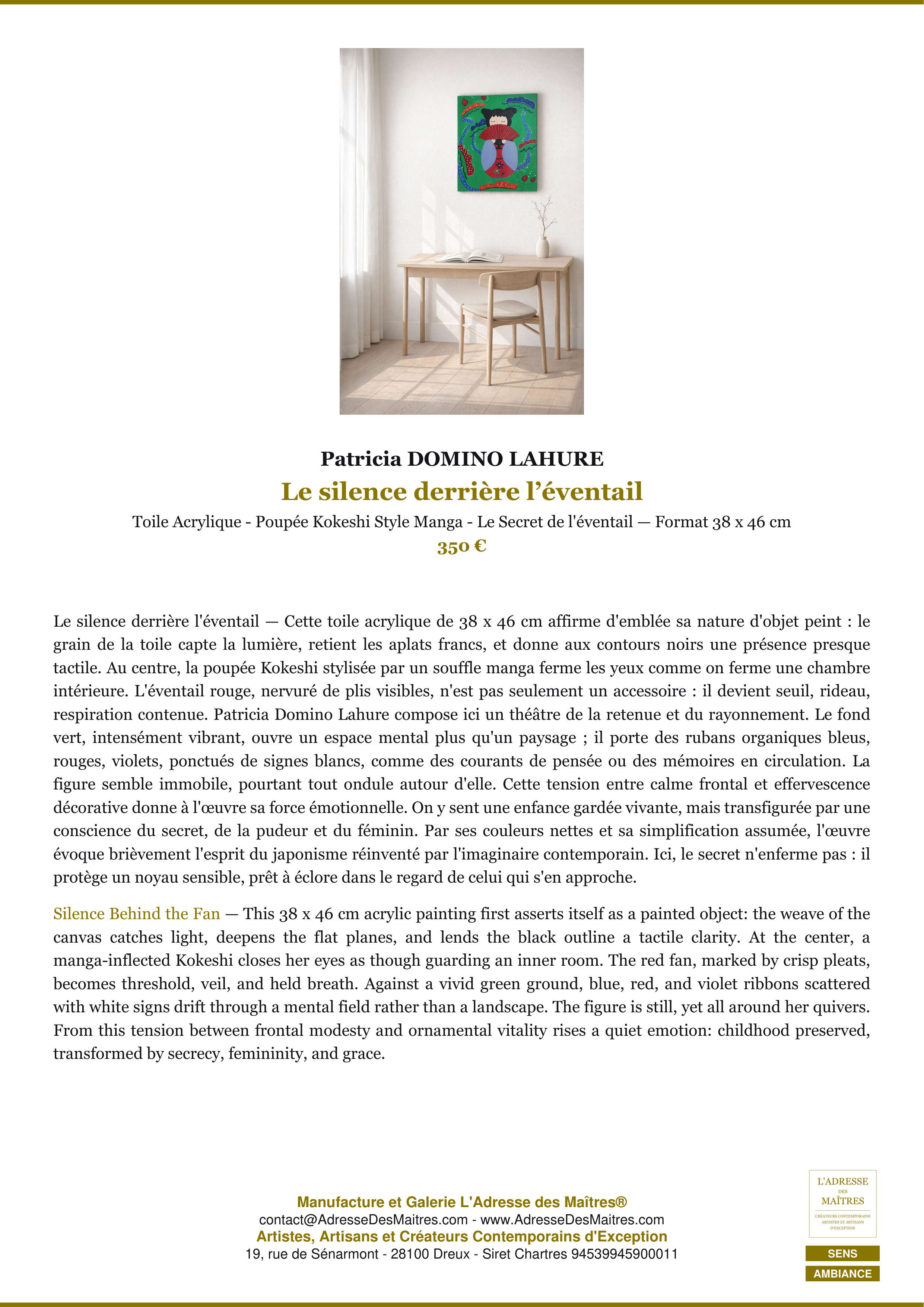 Fiche Premium Ambiance — Le silence derrière l’éventail — Patricia DOMINO LAHURE — L'Adresse des Maîtres®