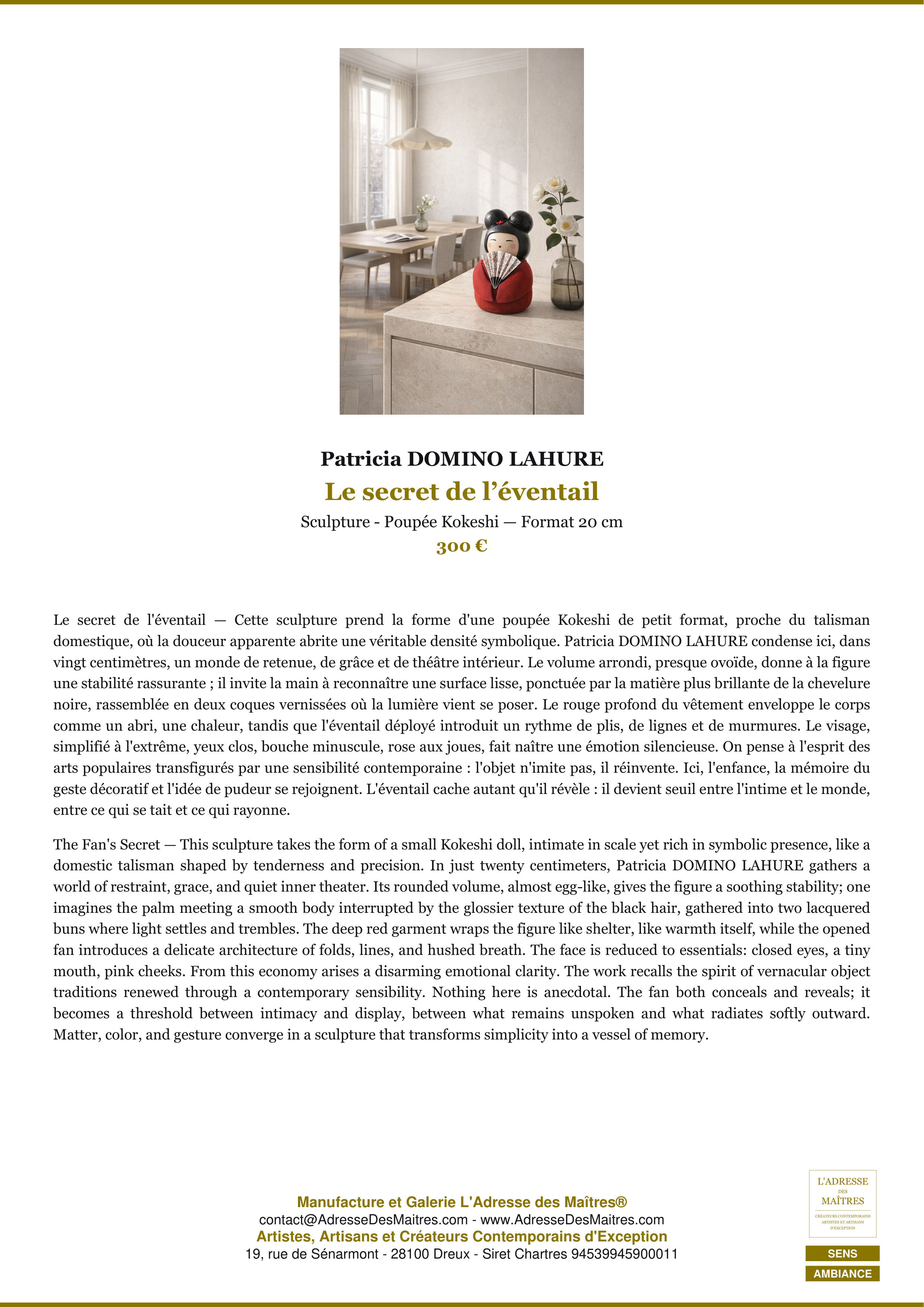 Ficha Premium «Ambiance» — El secreto del abanico — Patricia DOMINO LAHURE — L'Adresse des Maîtres®