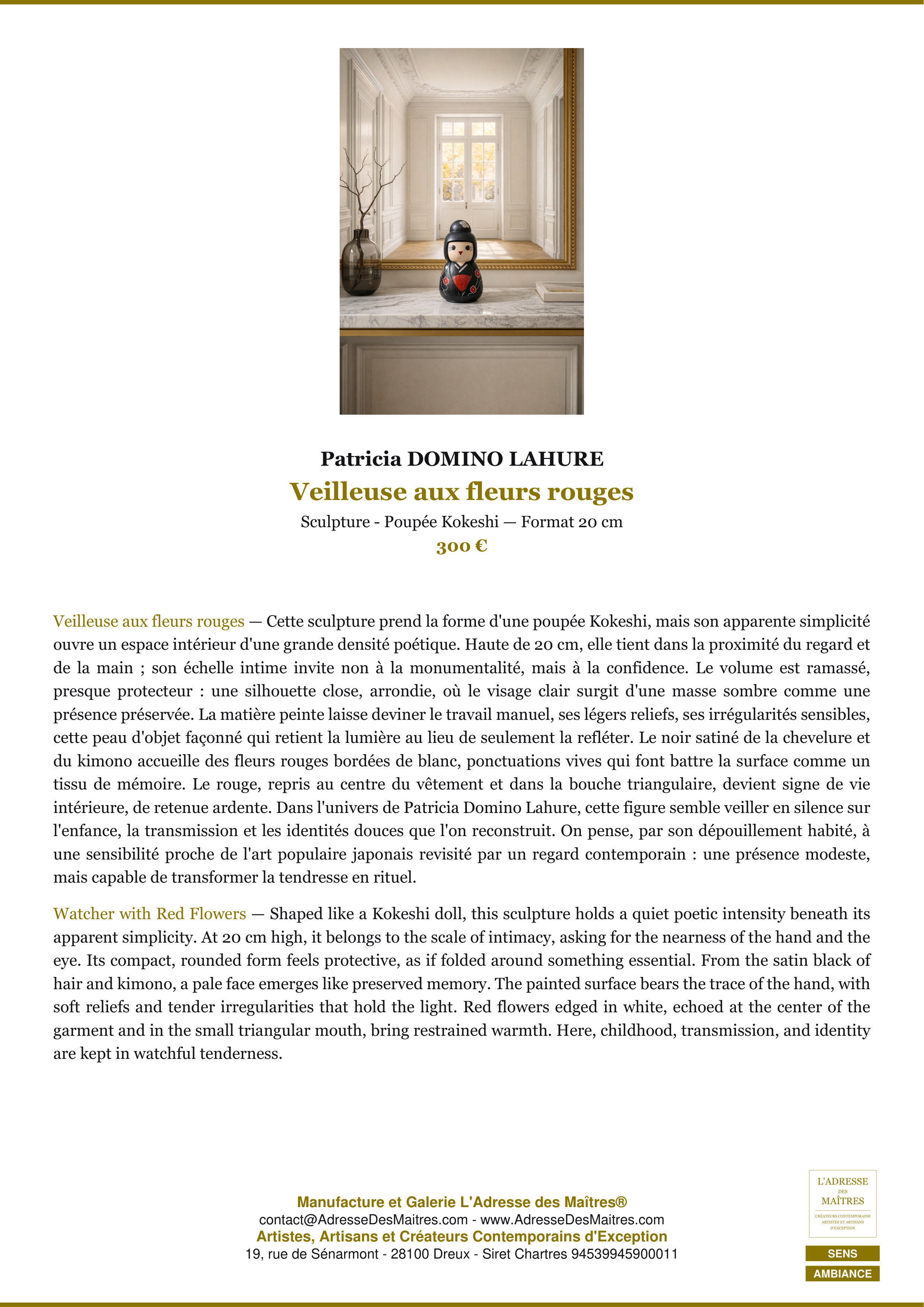 Fiche Premium Ambiance — Veilleuse aux fleurs rouges — Patricia DOMINO LAHURE — L'Adresse des Maîtres®