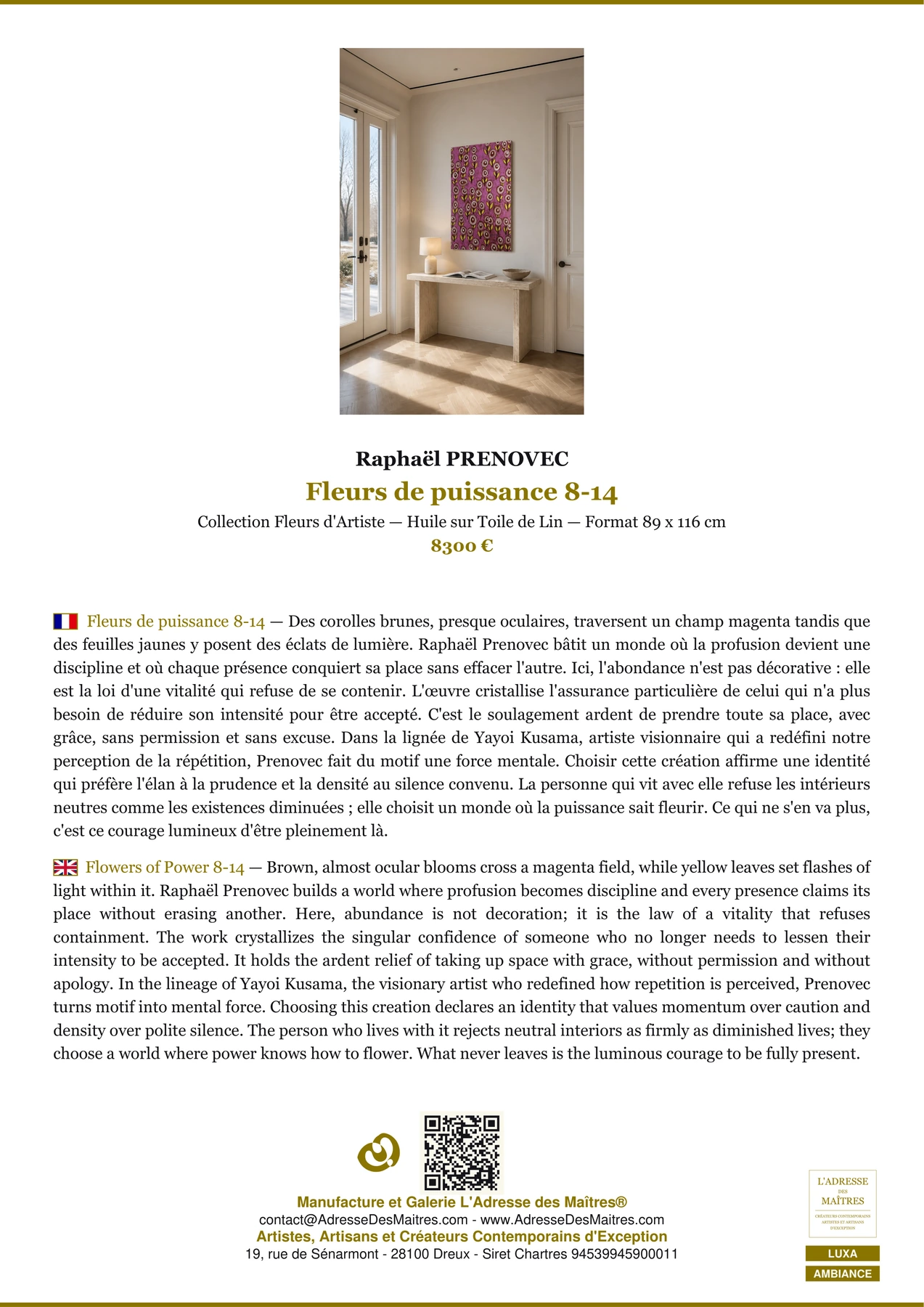 Fiche Premium Ambiance - Fleurs de puissance 8-14 - Raphaël PRENOVEC - L'Adresse des Maîtres®