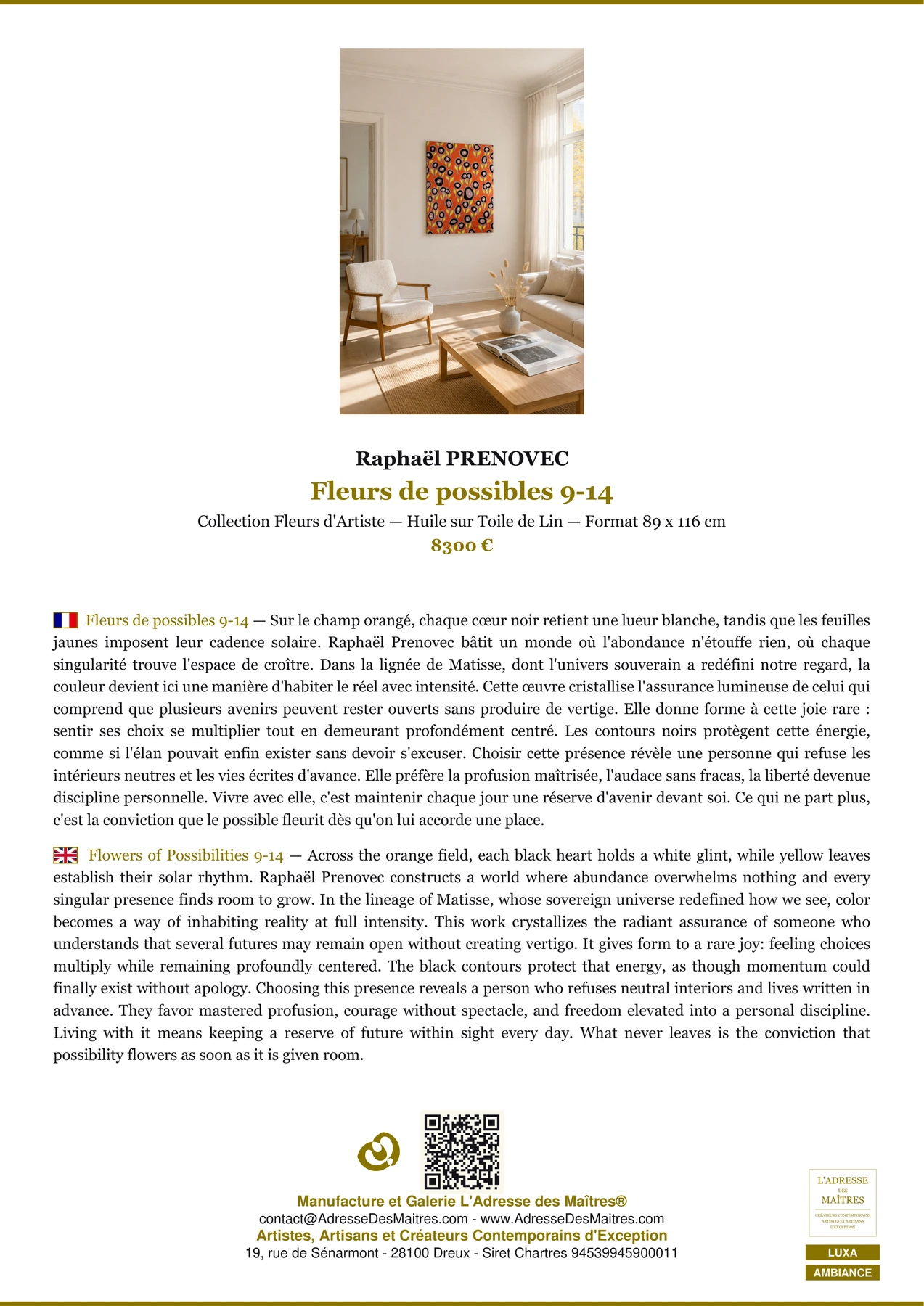 Fiche Premium Ambiance - Fleurs de possibles 9-14 - Raphaël PRENOVEC - L'Adresse des Maîtres®