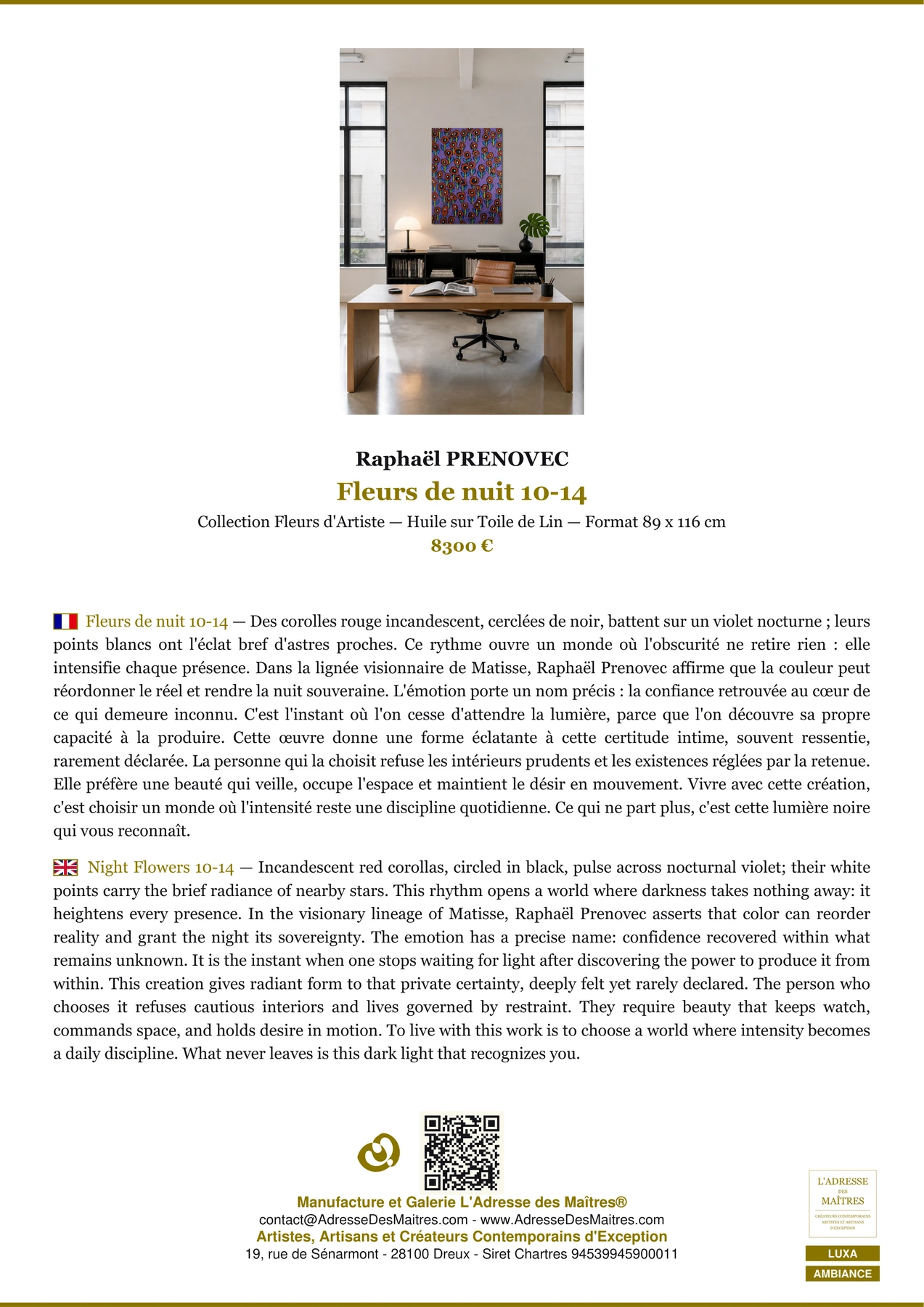Fiche Premium Ambiance - Fleurs de nuit 10-14 - Raphaël PRENOVEC - L'Adresse des Maîtres®