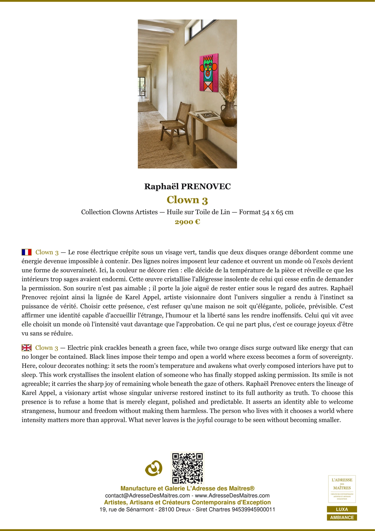 Fiche Premium Ambiance - Clown 3 - Raphaël PRENOVEC - L'Adresse des Maîtres®