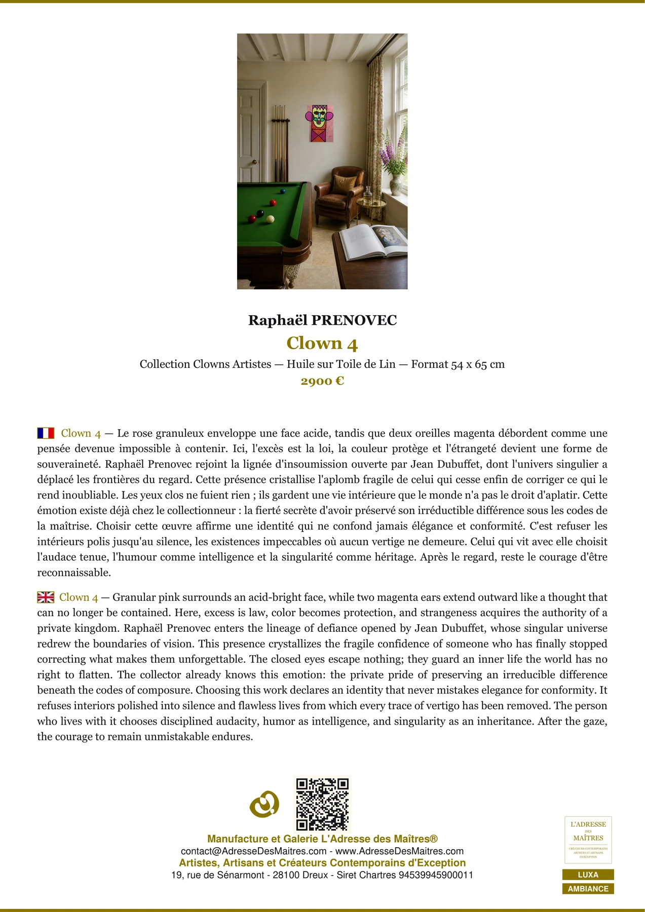 Fiche Premium Ambiance - Clown 4 - Raphaël PRENOVEC - L'Adresse des Maîtres®
