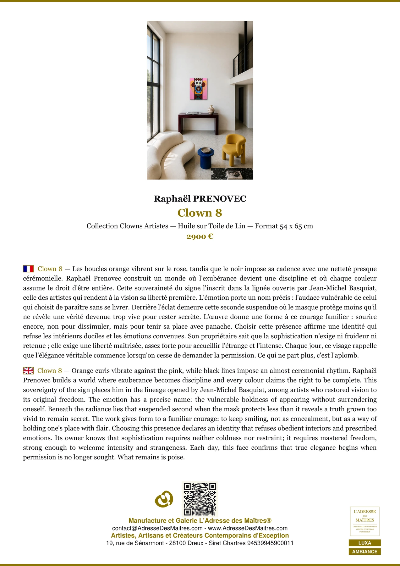 Fiche Premium Ambiance - Clown 8 - Raphaël PRENOVEC - L'Adresse des Maîtres®