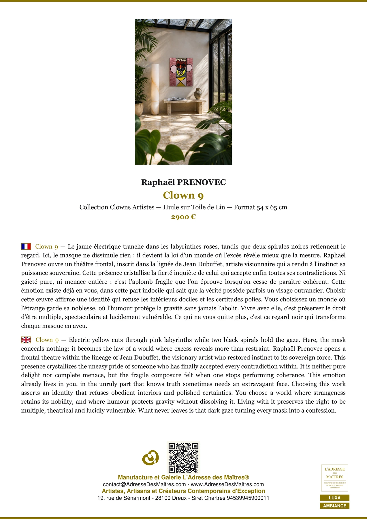Fiche Premium Ambiance - Clown 9 - Raphaël PRENOVEC - L'Adresse des Maîtres®