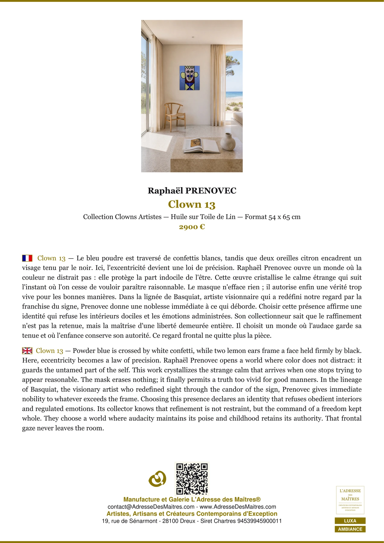 Fiche Premium Ambiance - Clown 13 - Raphaël PRENOVEC - L'Adresse des Maîtres®