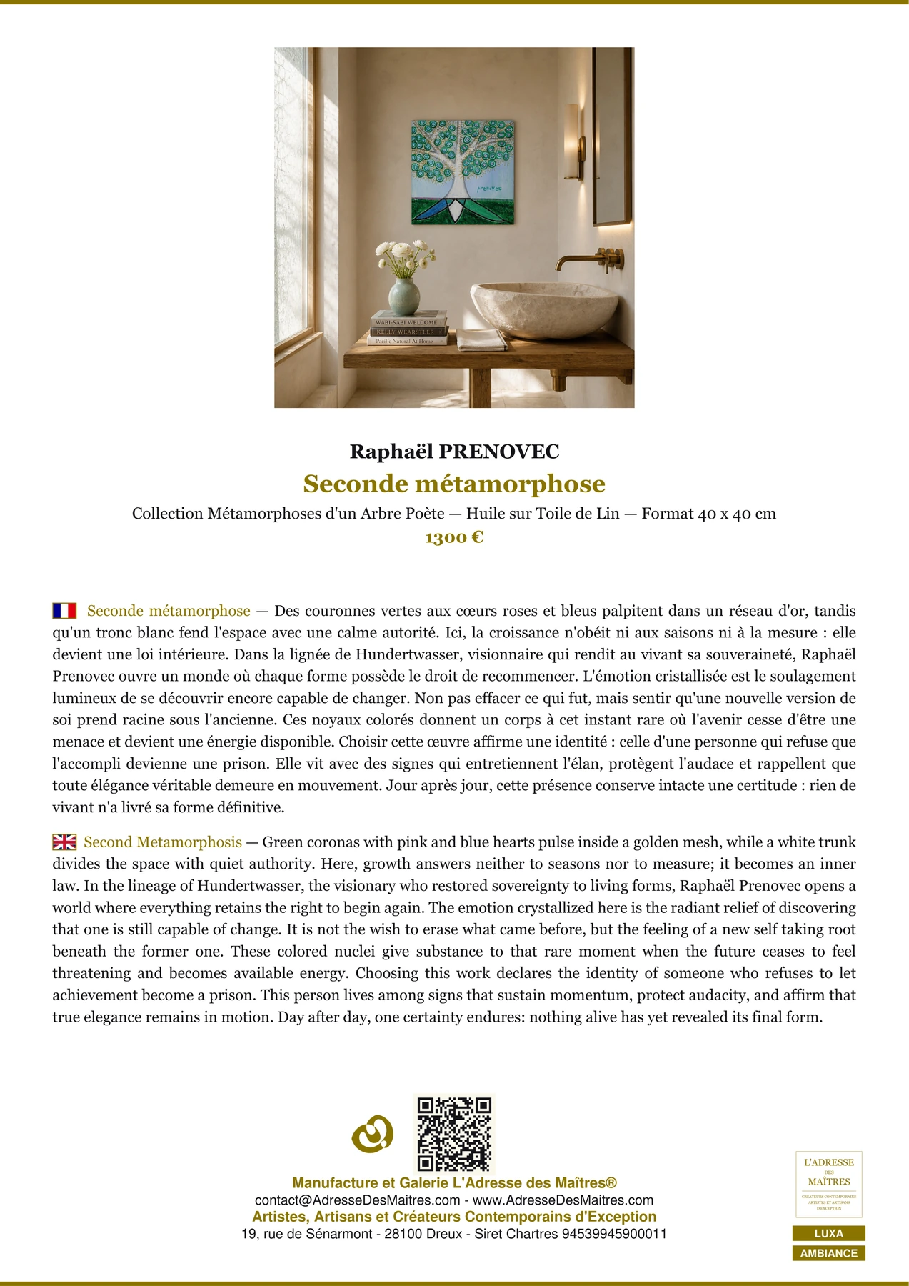 Fiche Premium Ambiance - Seconde métamorphose - Raphaël PRENOVEC - L'Adresse des Maîtres®