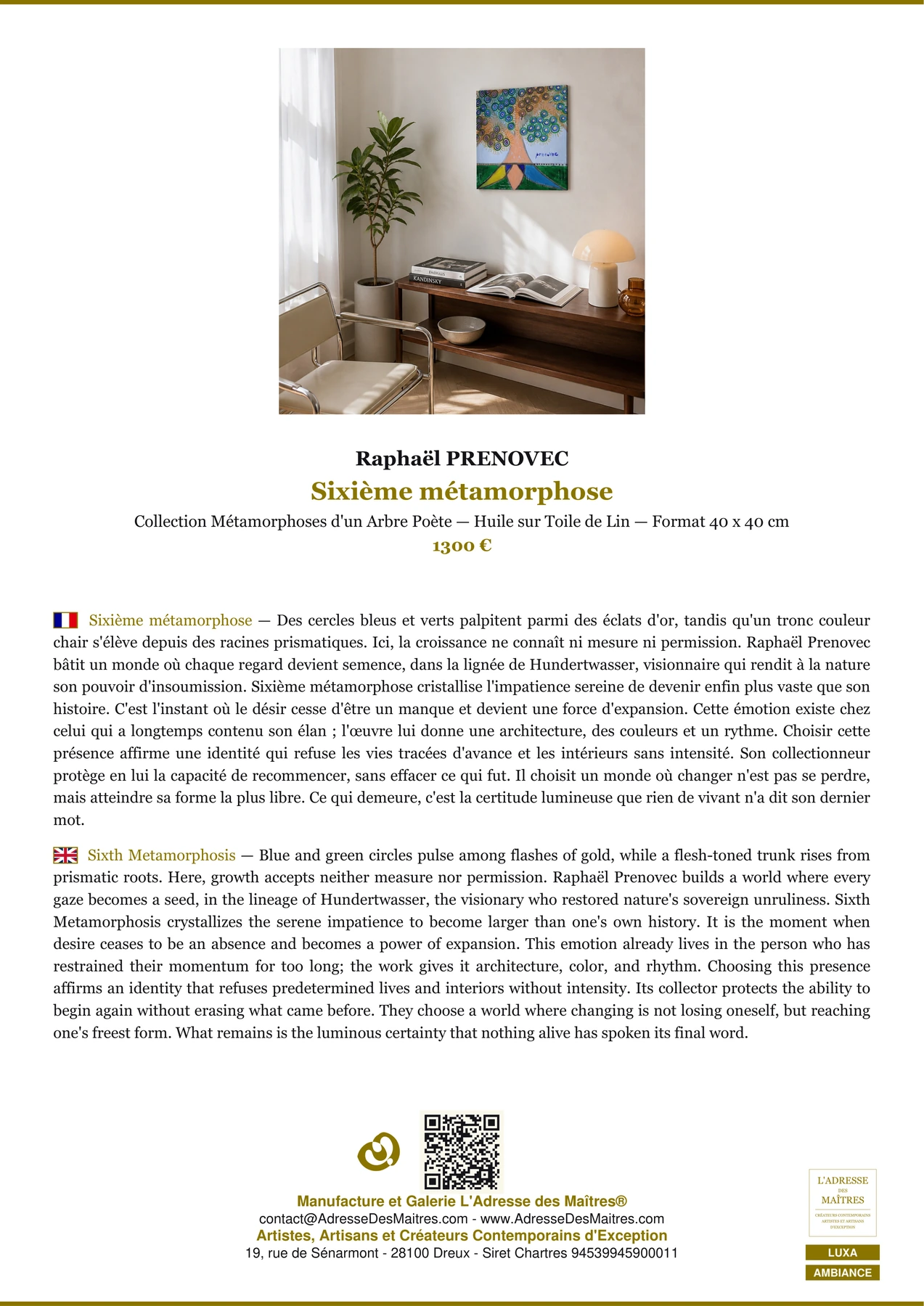 Fiche Premium Ambiance - Sixième métamorphose - Raphaël PRENOVEC - L'Adresse des Maîtres®